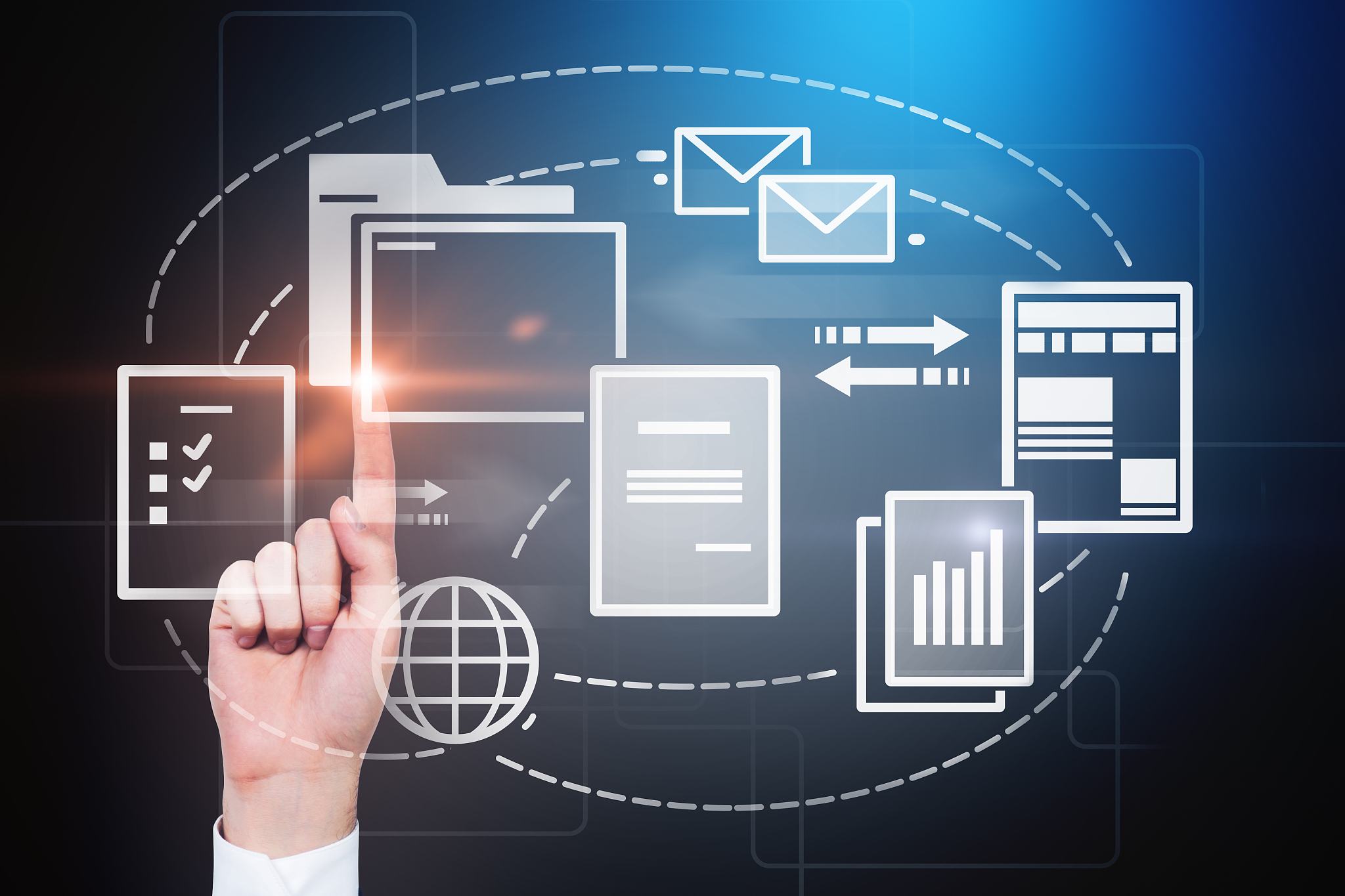 man hand using web document interface
