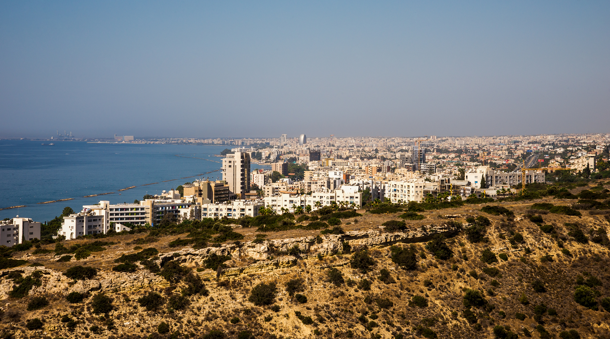 limassol city view from acropolis site on top of the hill near a