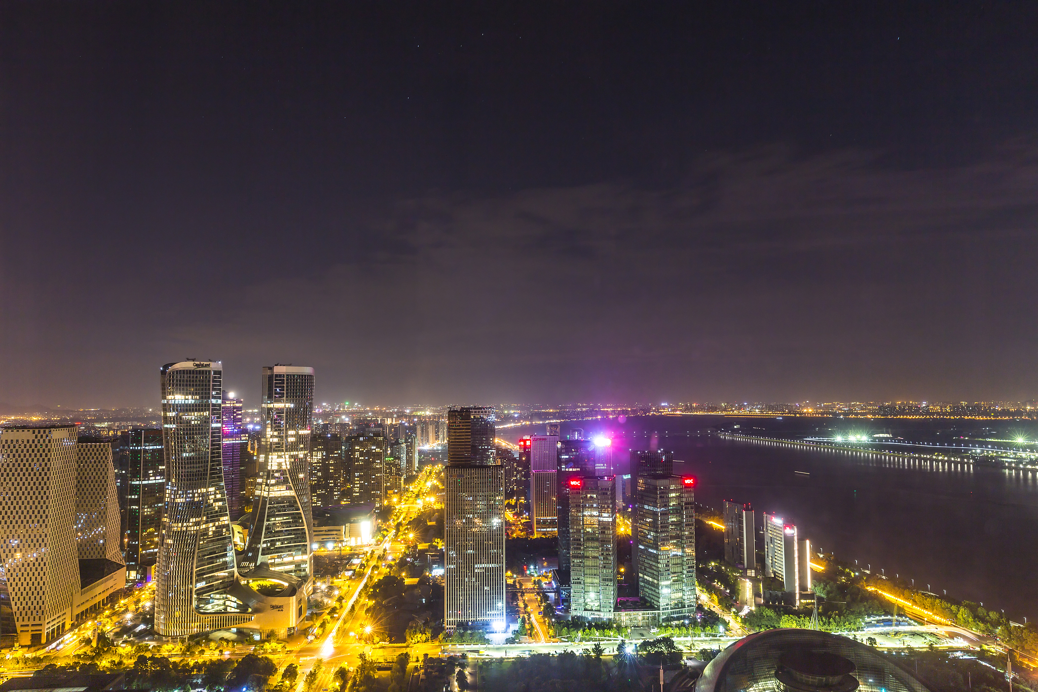 hangzhou skyline at night.