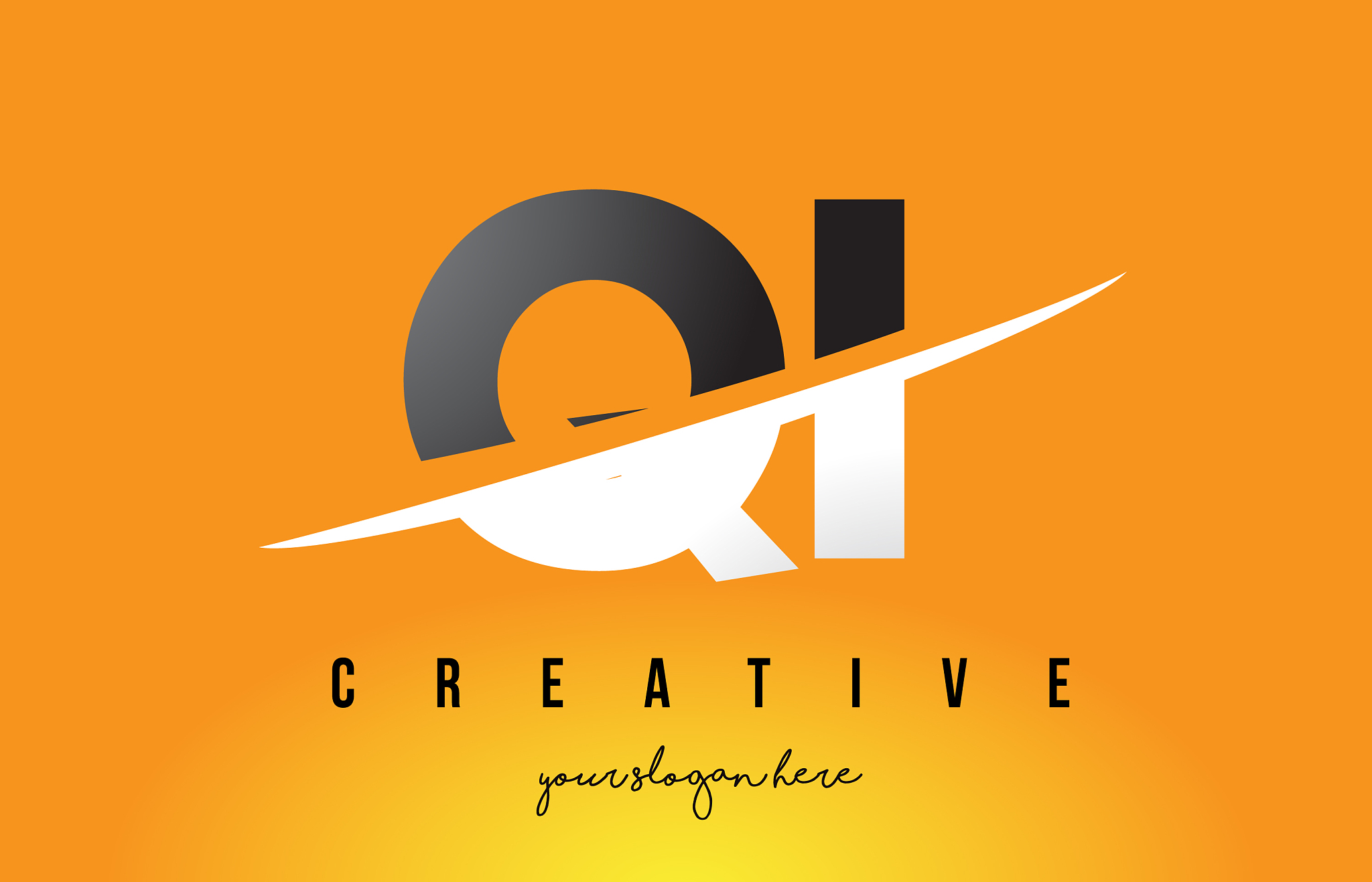 qi q i letter modern logo design with yellow