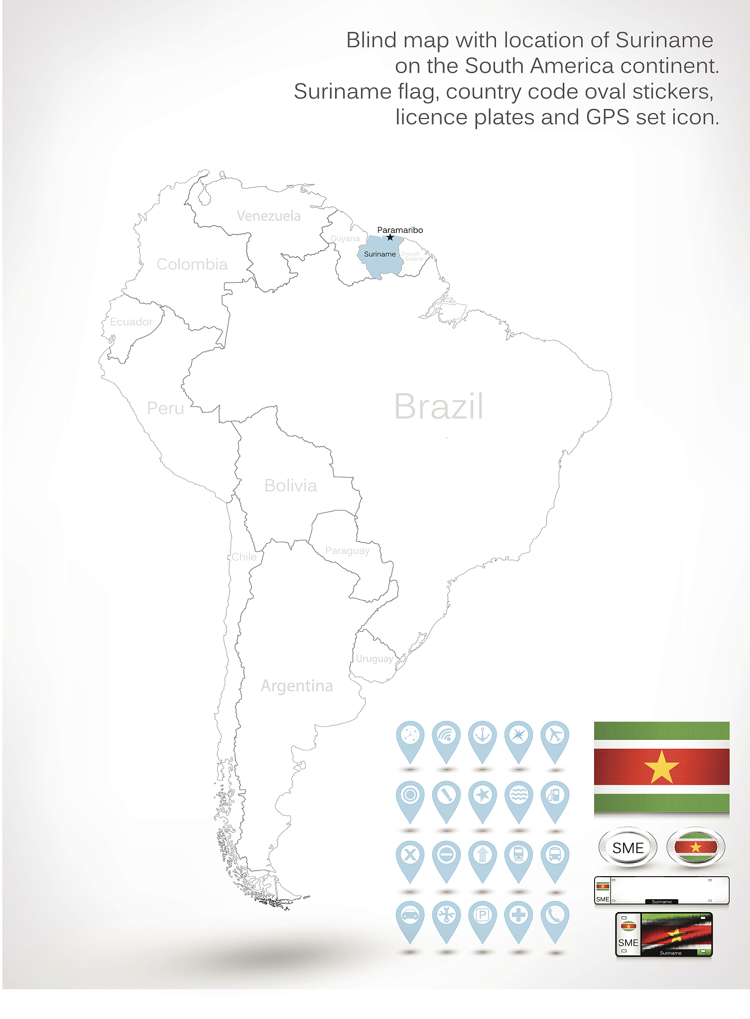 blind map with location of suriname