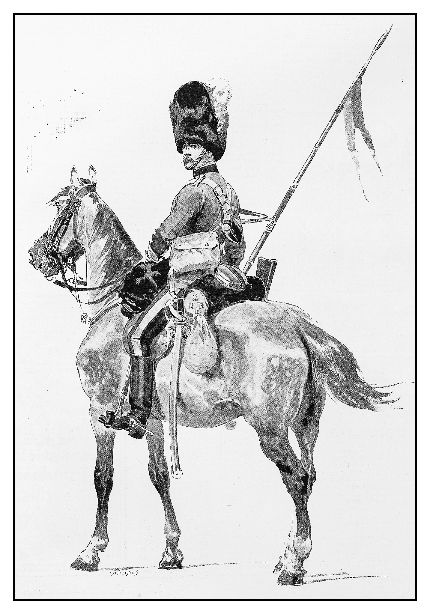 antique illustration: soldier on horse