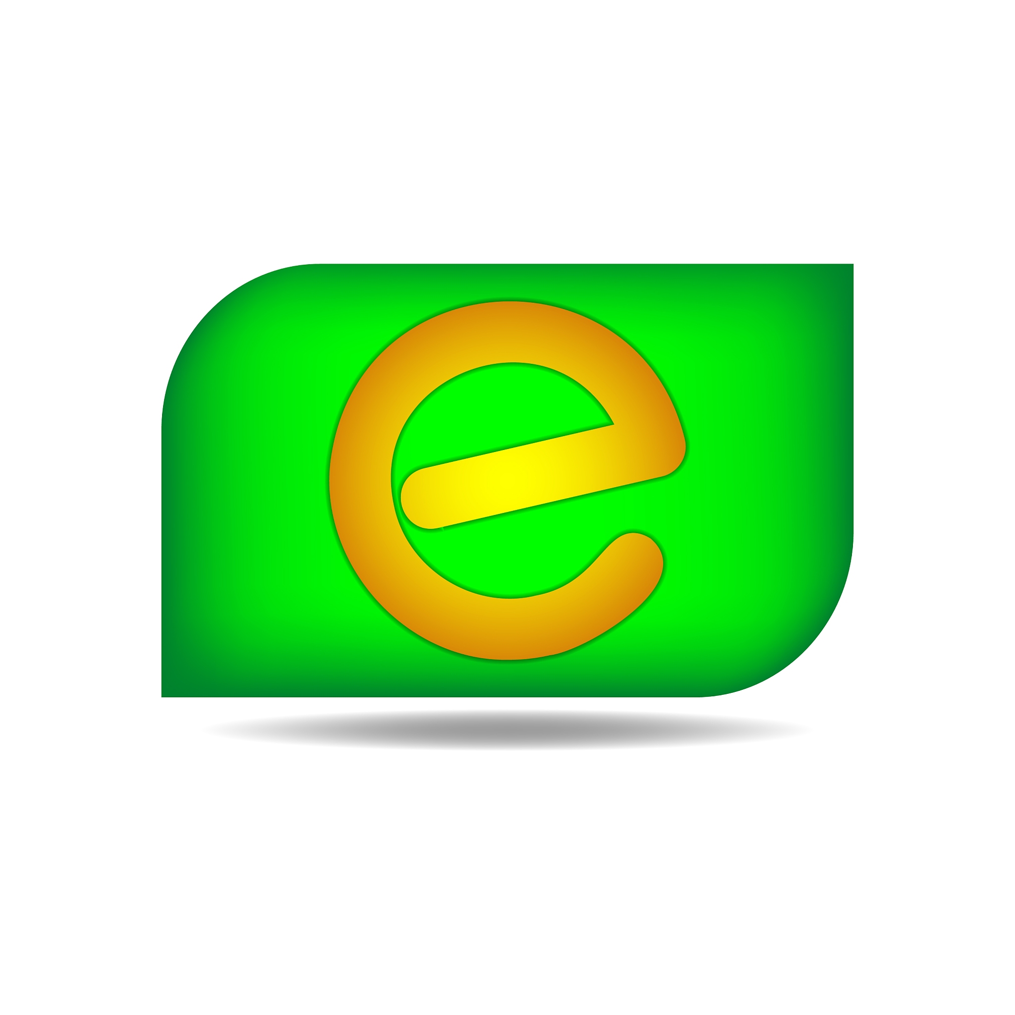 letter e on a background green rectangle with
