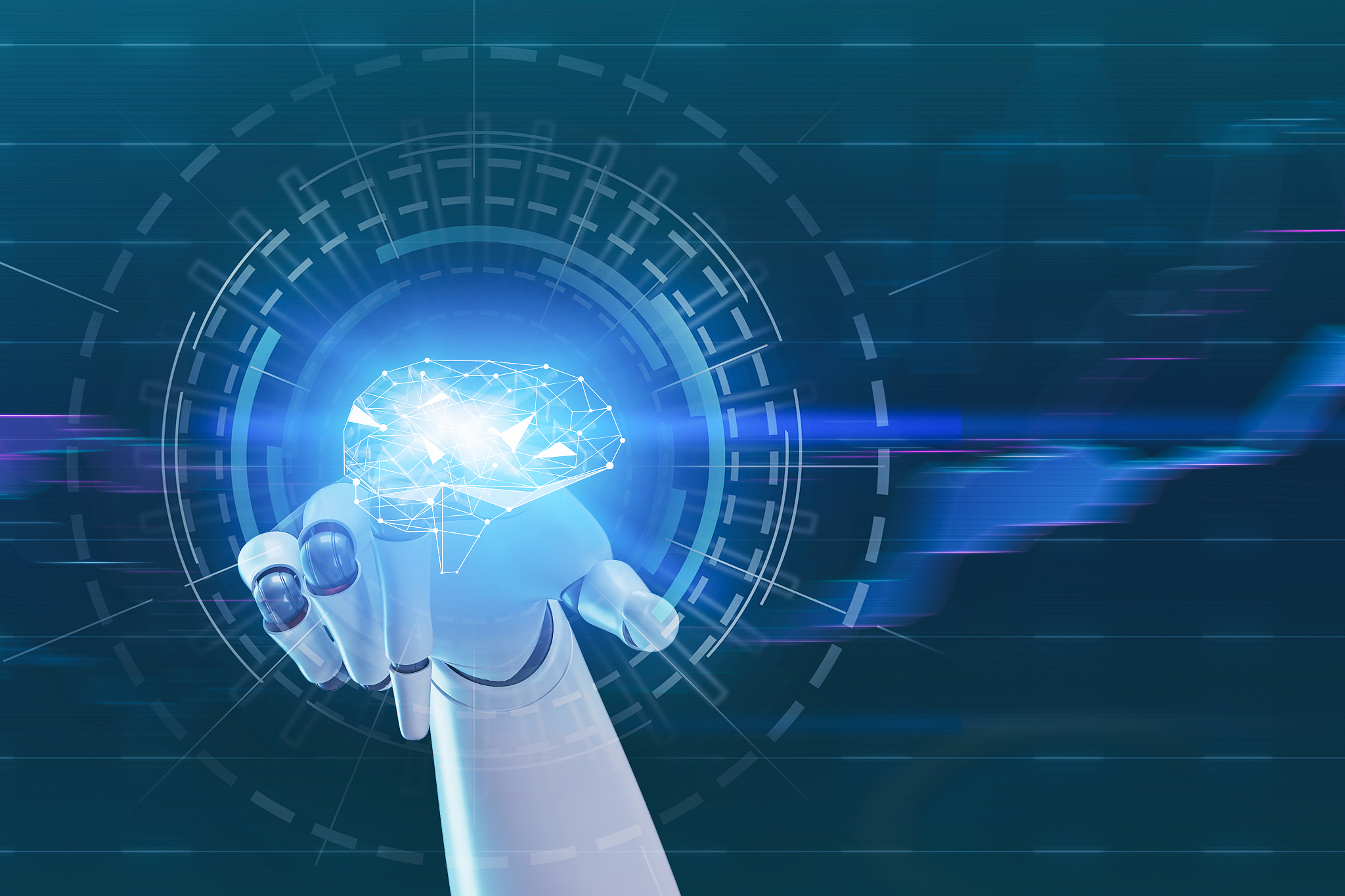artificial intelligence concept, robot hand hud