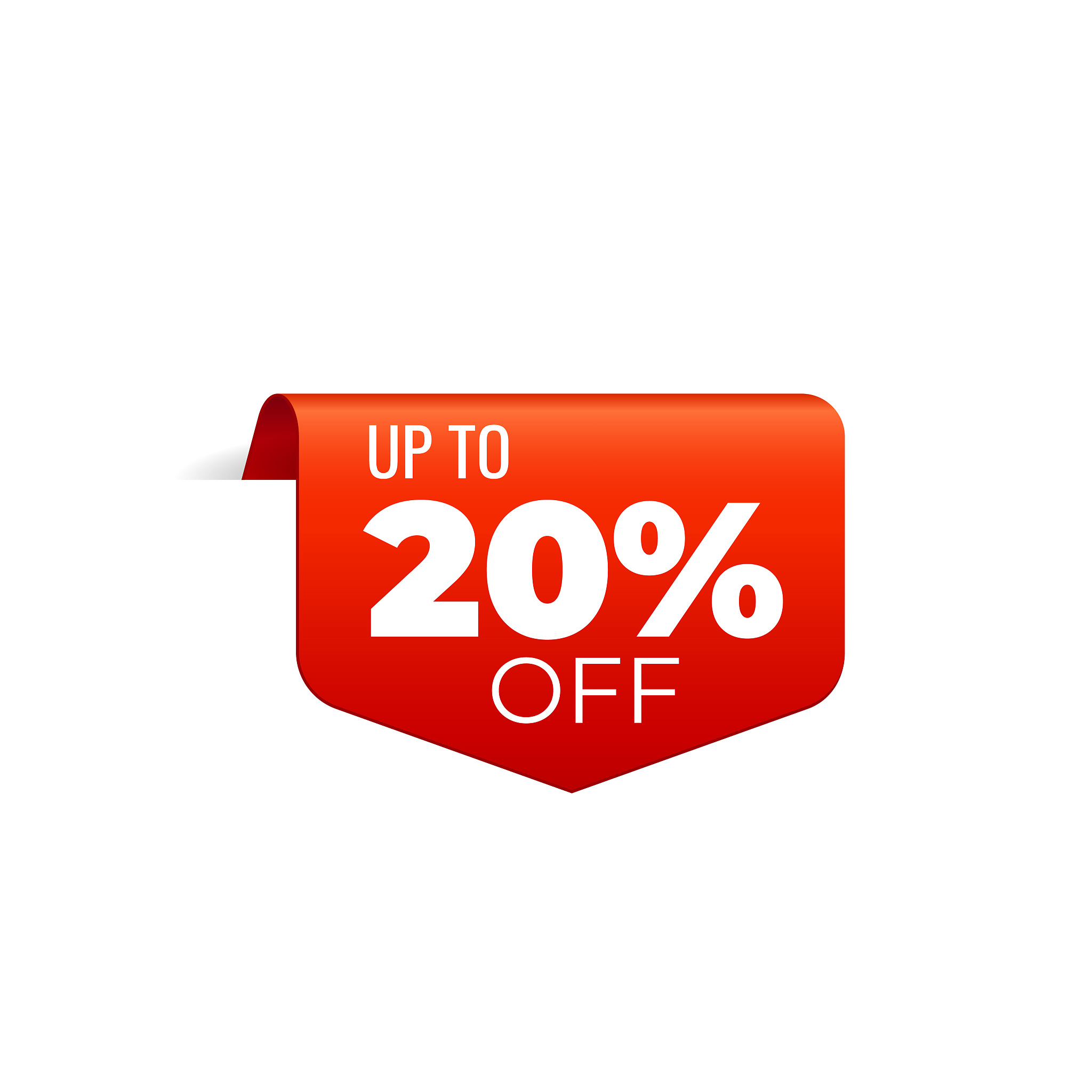 red vector banner ribbon on white background, top bookmark, up t