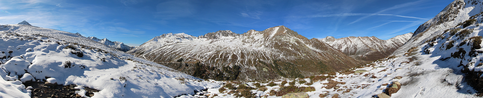 first snow in autumn, panorama k?htai, tyrol, austria