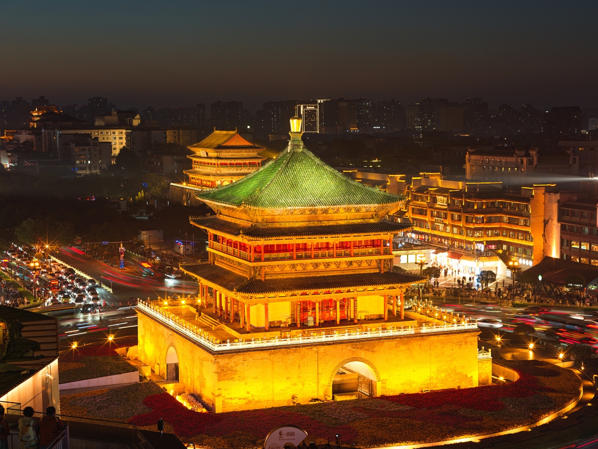 中国西安钟鼓楼夜景