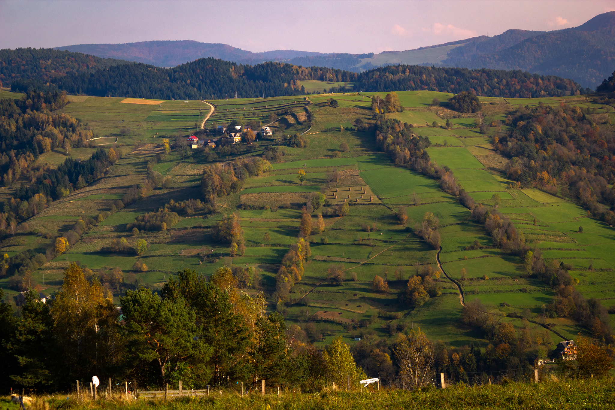 village lomnica-zdroj in southern poland. beskid sadecki mountai