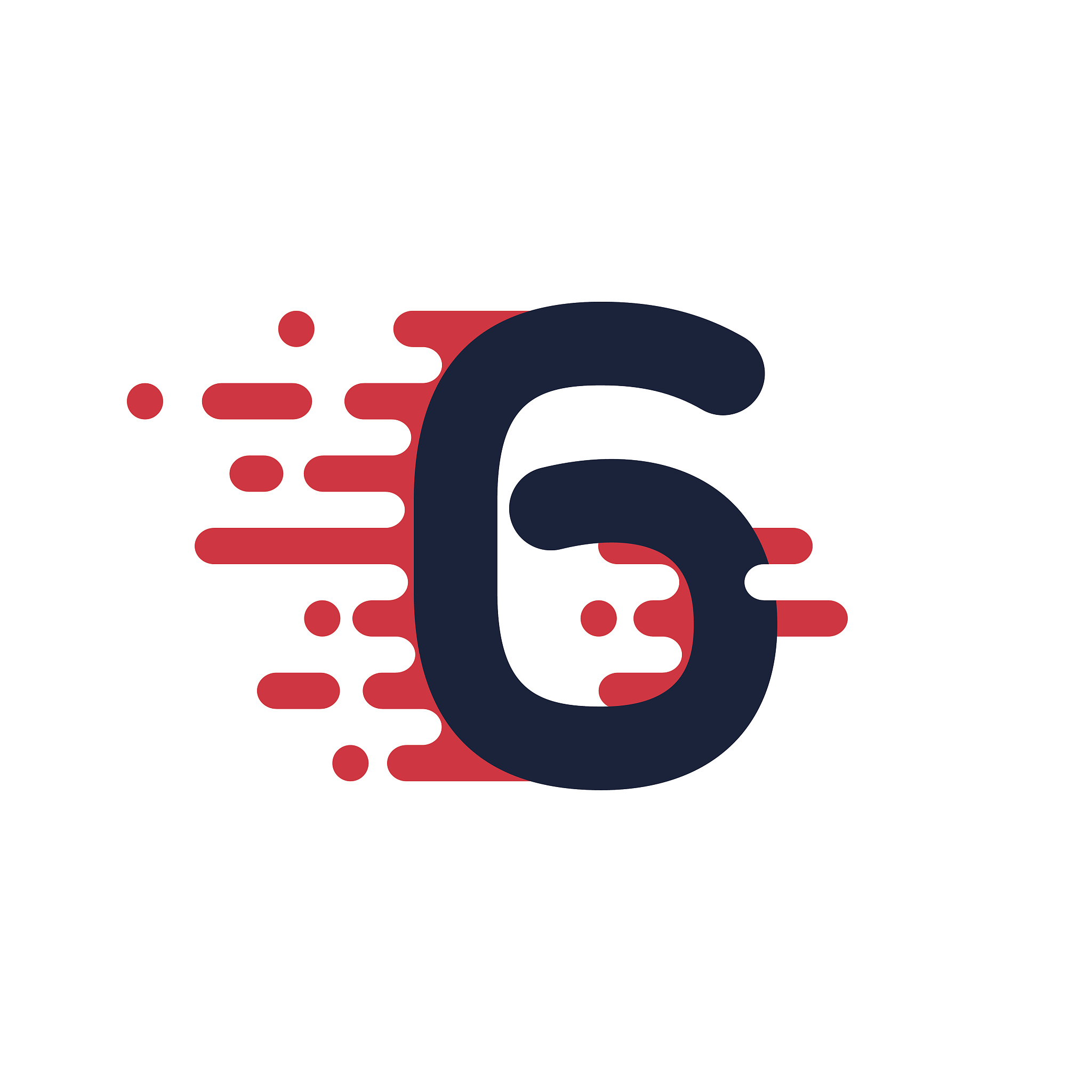 number six icon with fast speed lines.
