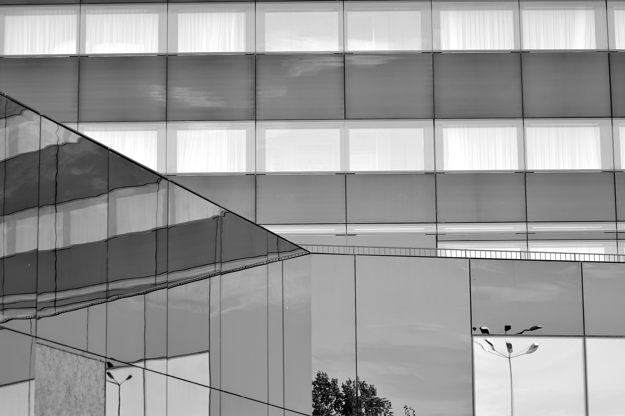 modern office building wall made of steel and glass. black and w