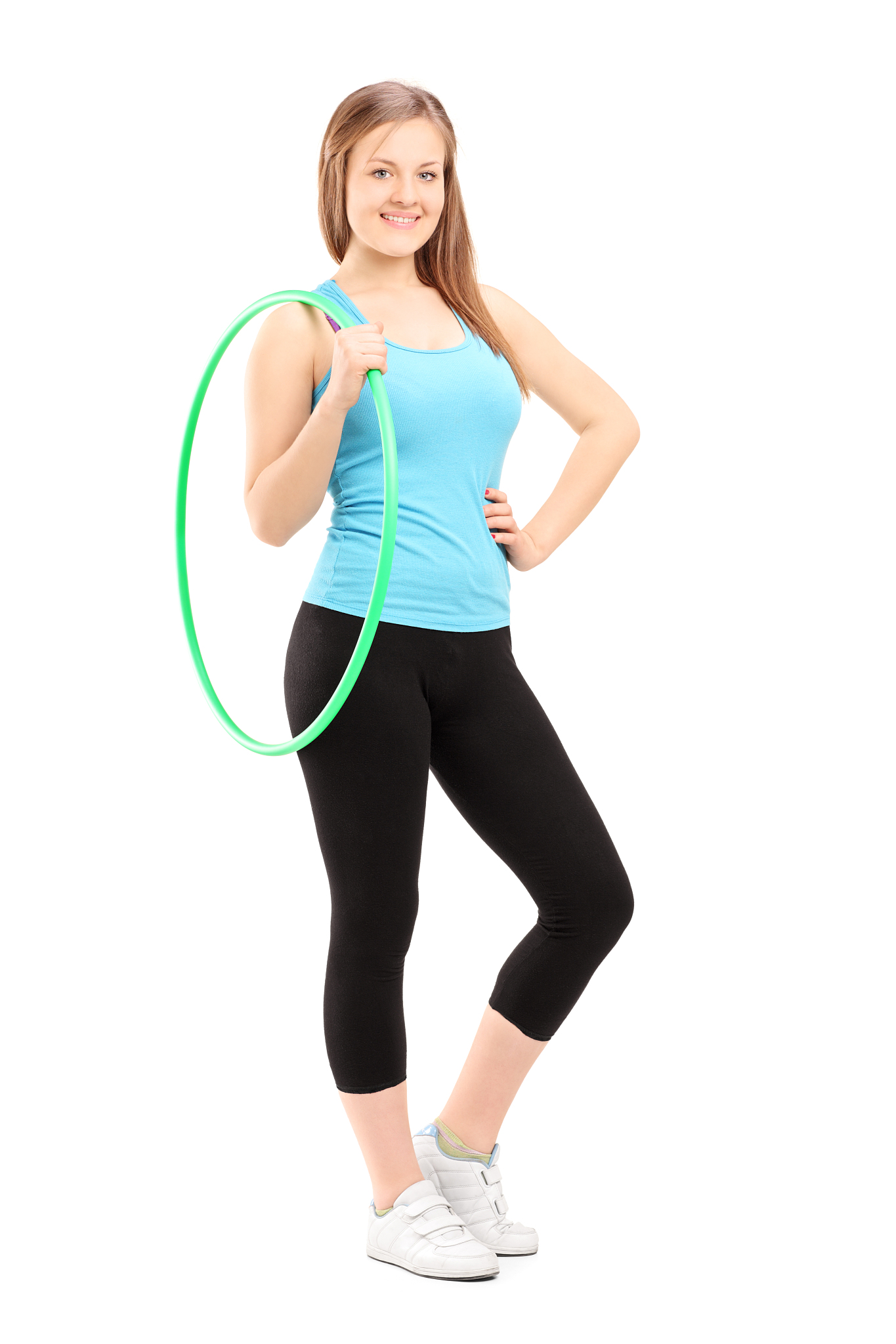 young female athlete holding a hula-hoop