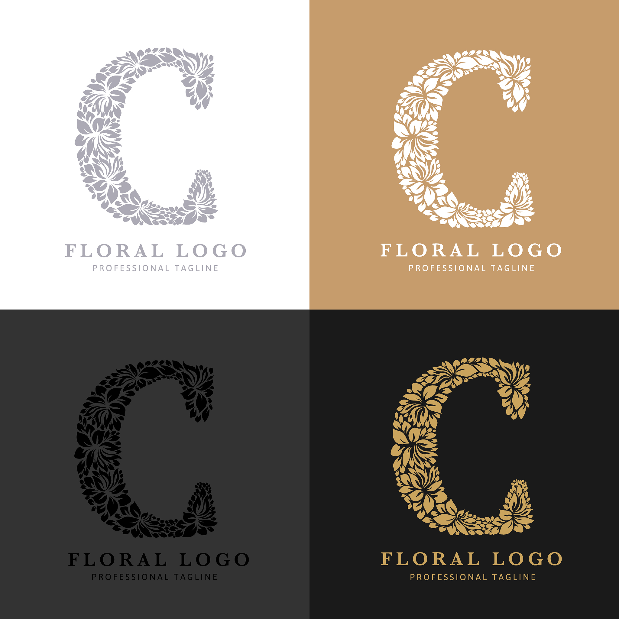 floral letter c logo. flowers and leafs logotype. hand made draw