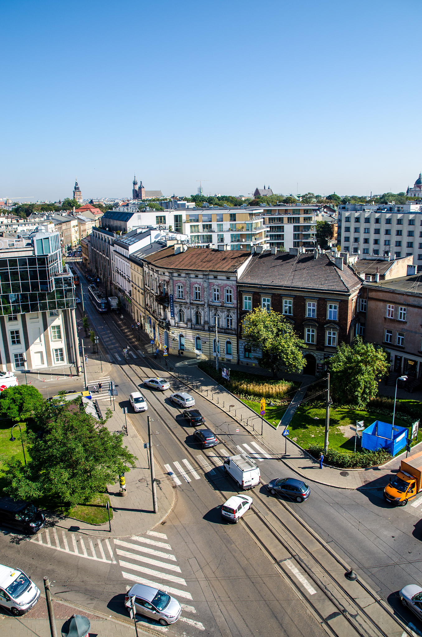 view of krakow poland during summer day from a high point of vie