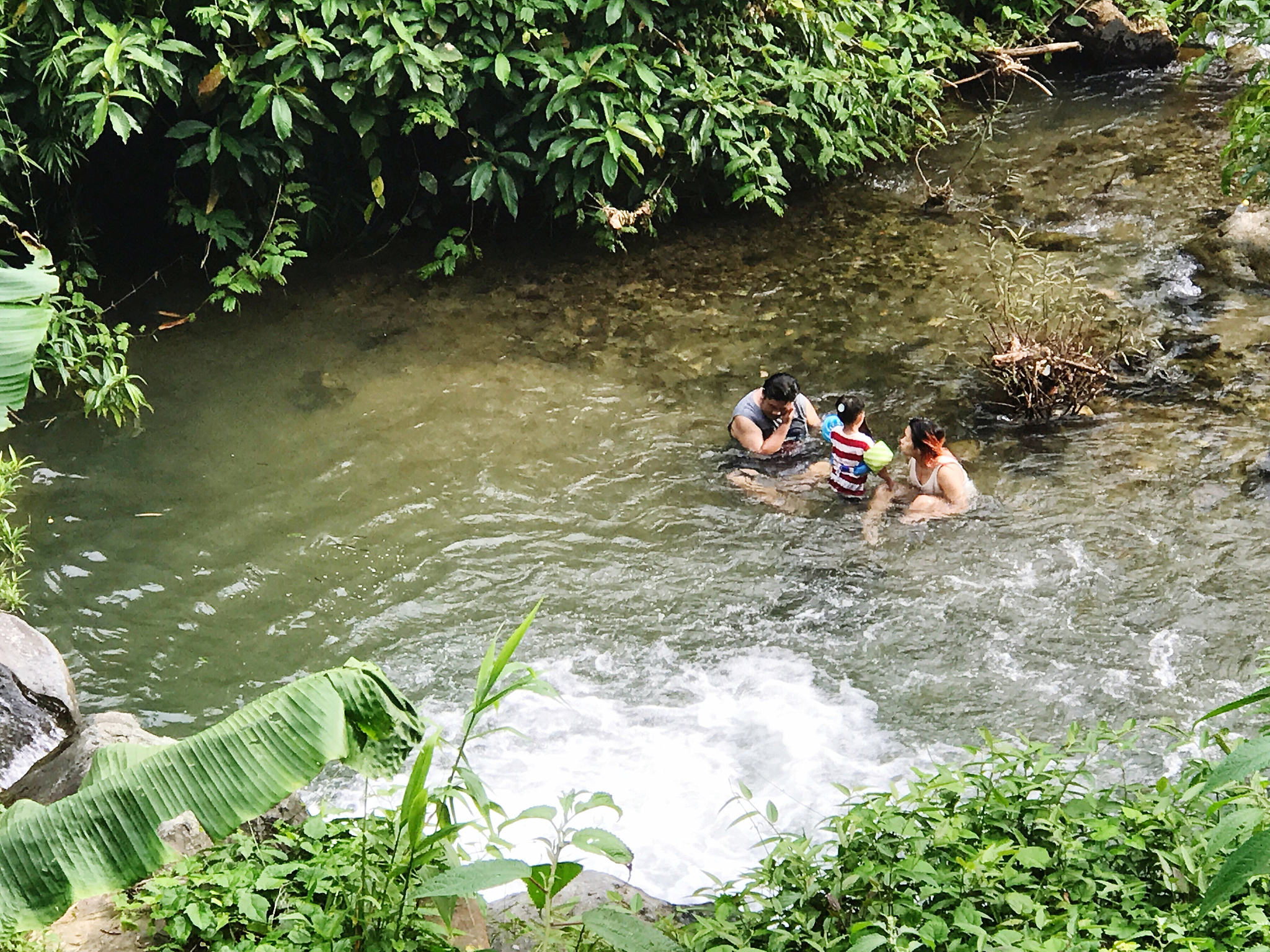 high angle view of people in river