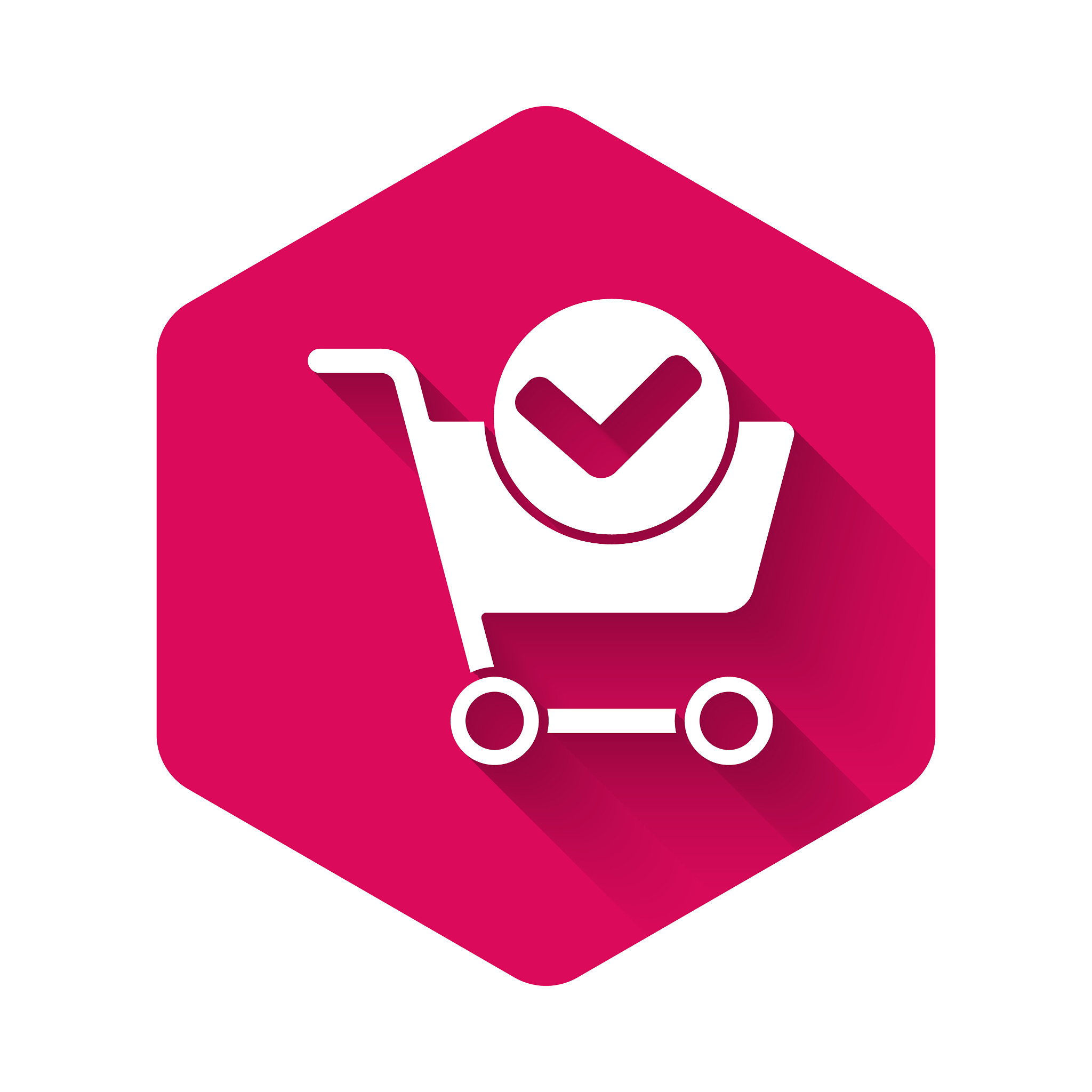 white shopping cart with check mark icon isolated
