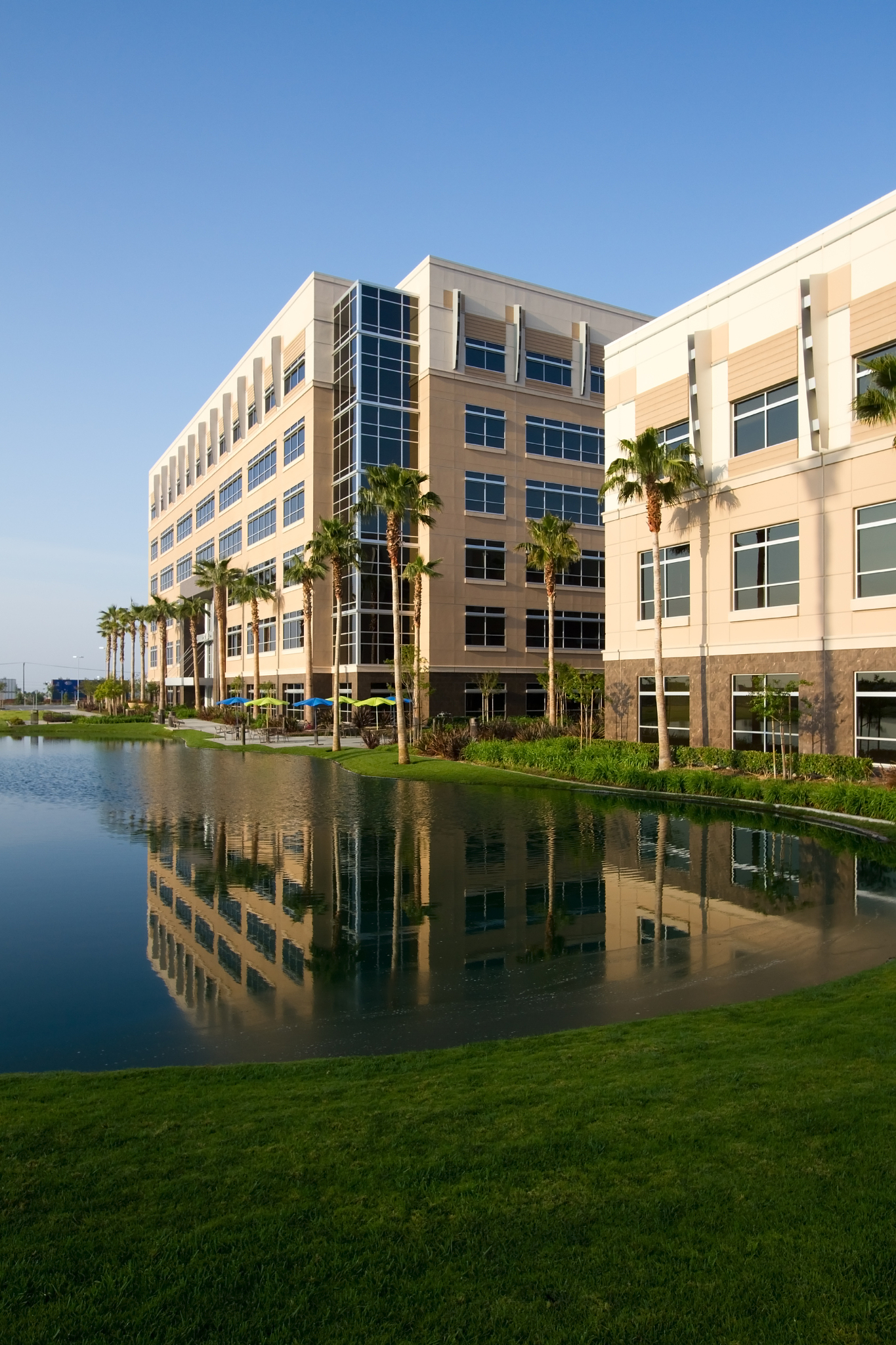 industrial office building with lake vertical