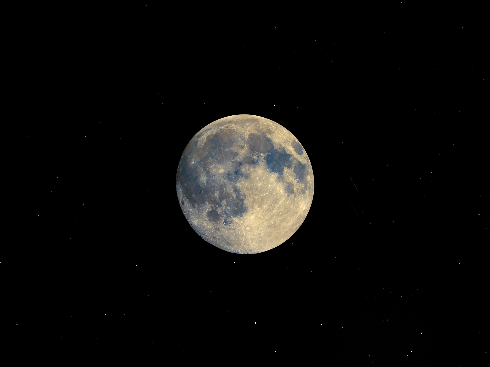 full moon seen with telescope, starry sky