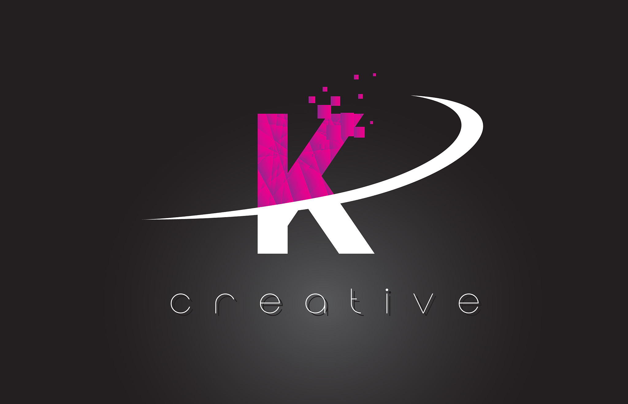 k creative letters design with white pink colors