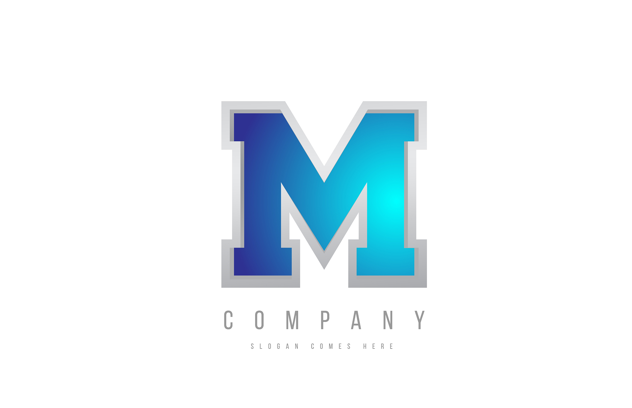 letter m alphabet blue grey white color for