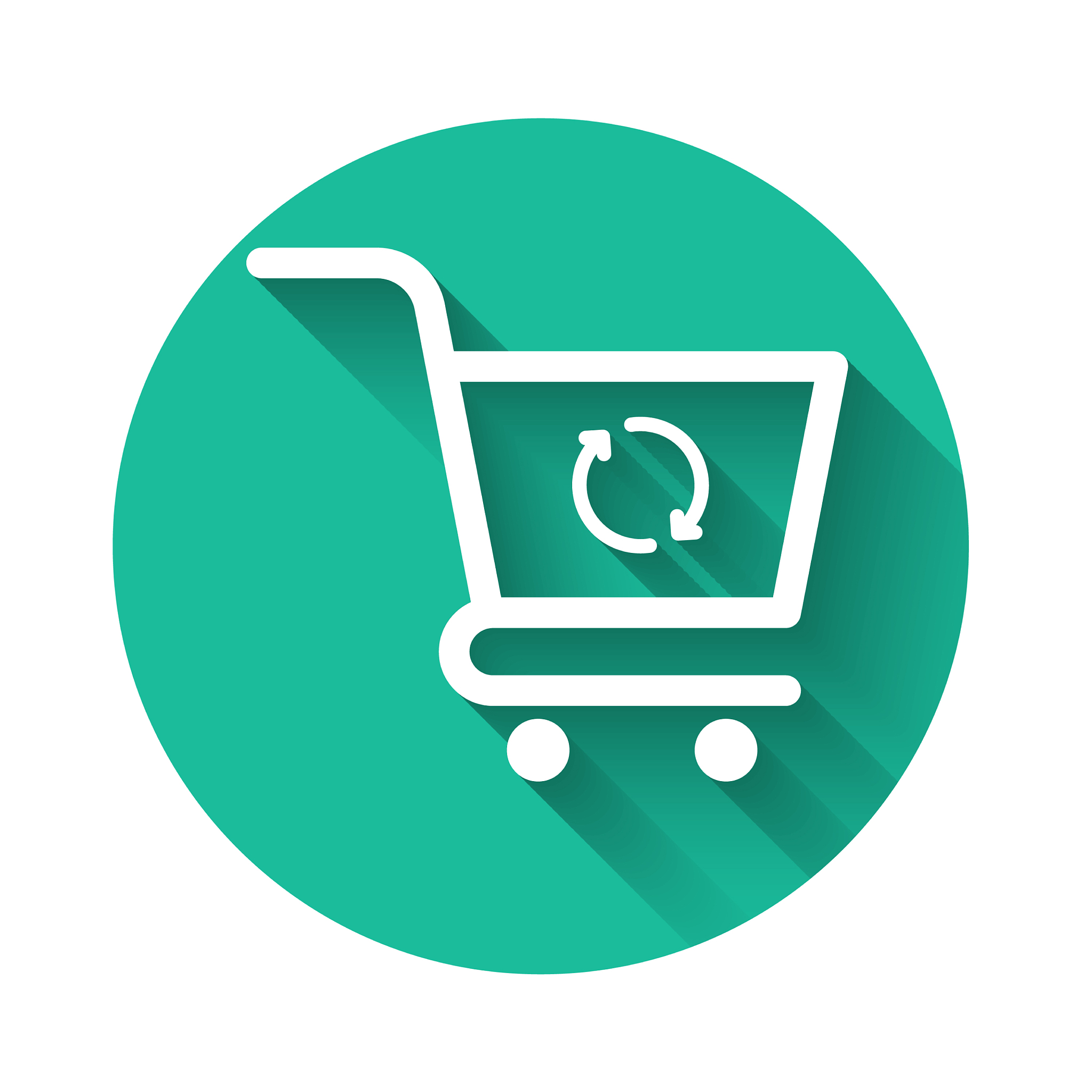 white refresh shopping cart icon isolated with