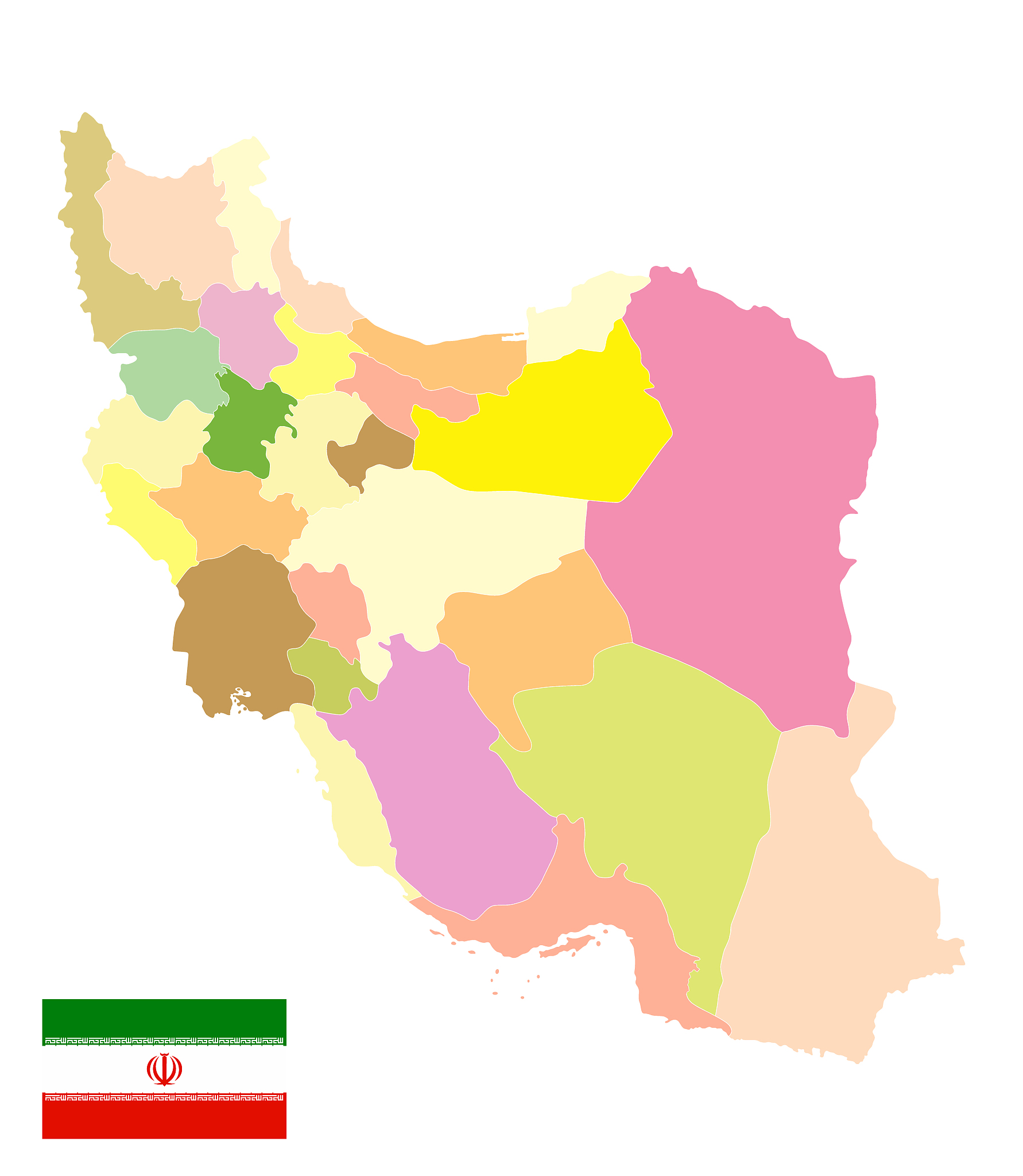 administrative political map of iran isolated on white. no text