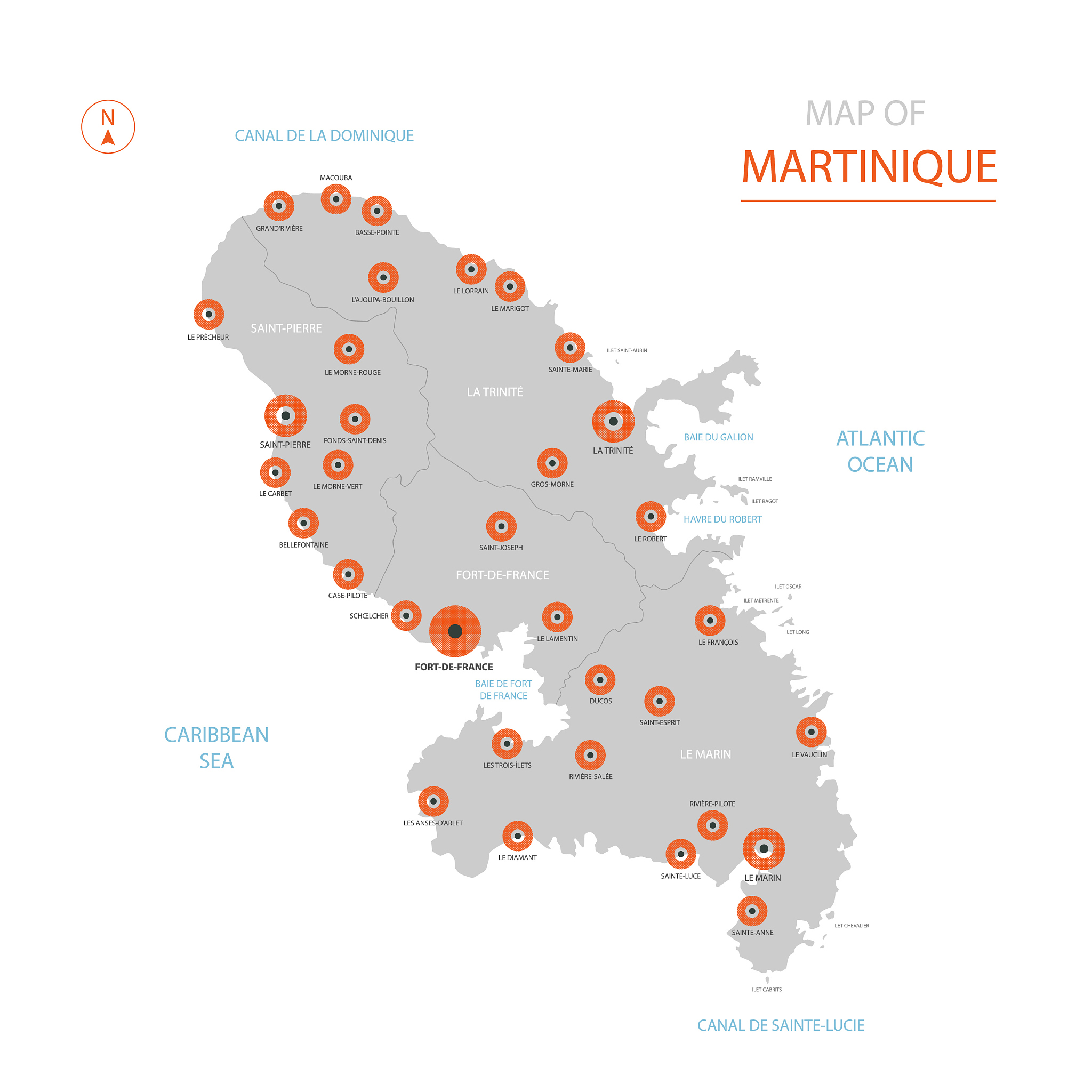 martinique map with administrative divisions.