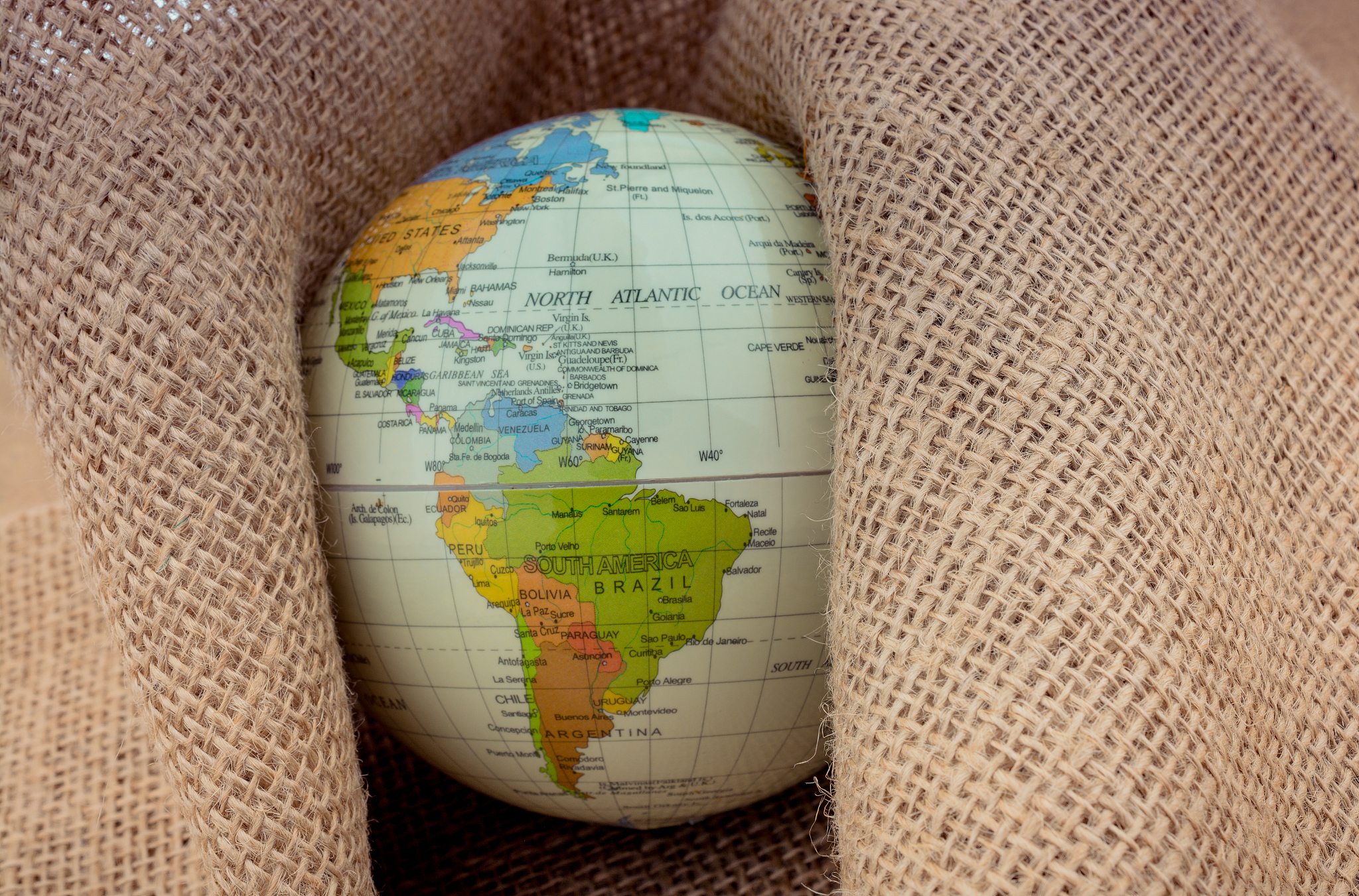 globe placed on canvas background