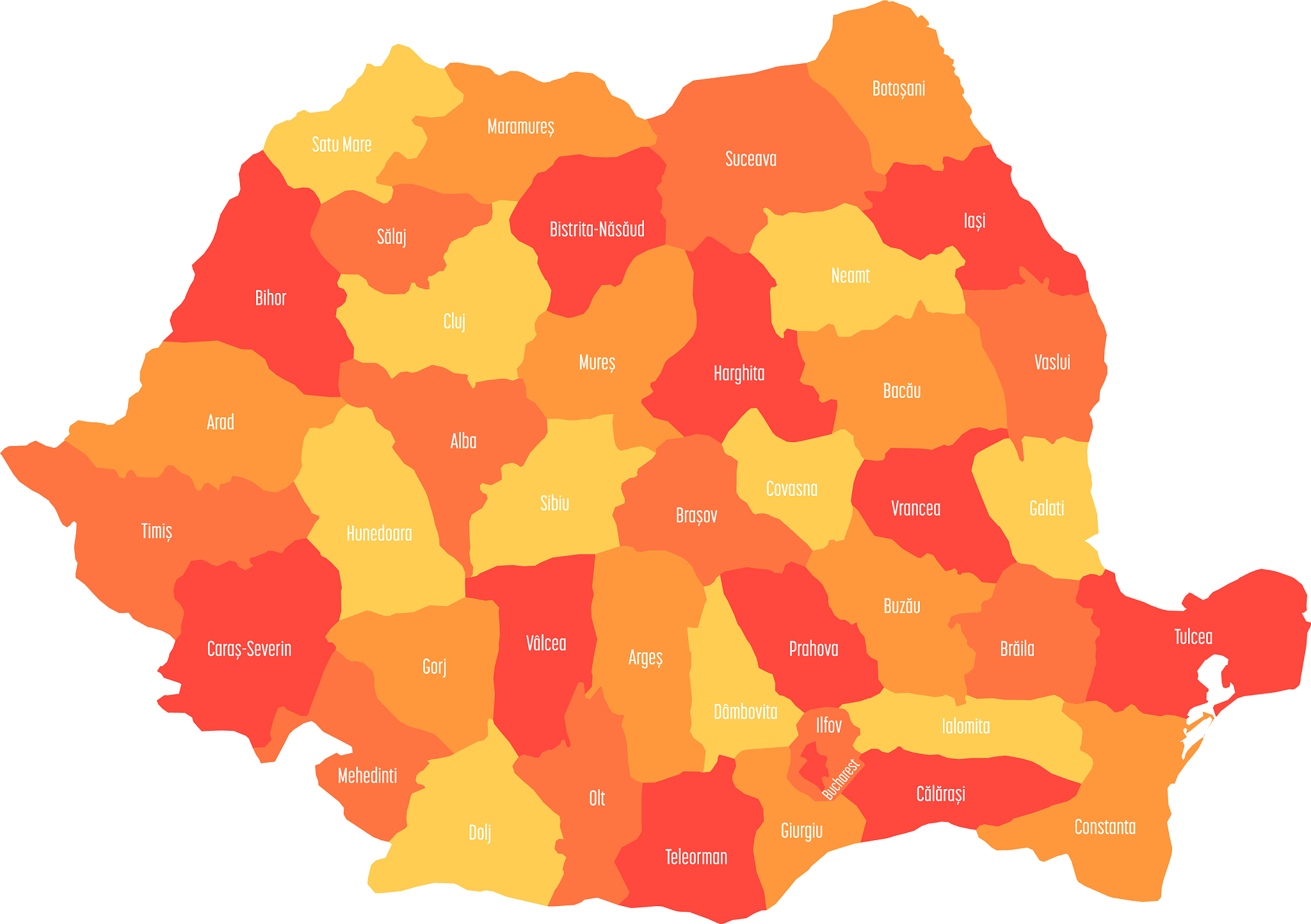 administrative counties of romania map in