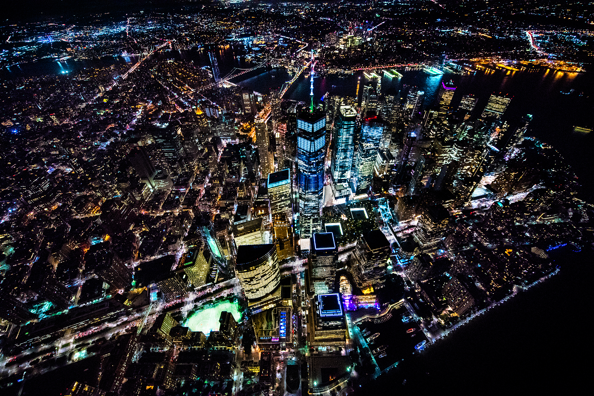 helicopter photo of one world trade center in lower manhattan wi