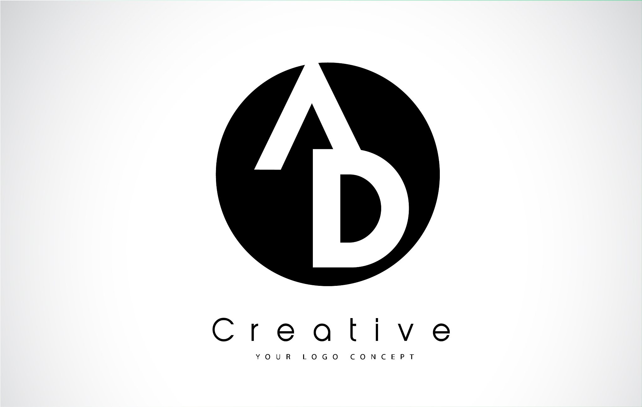 ad letter logo design inside a black circle