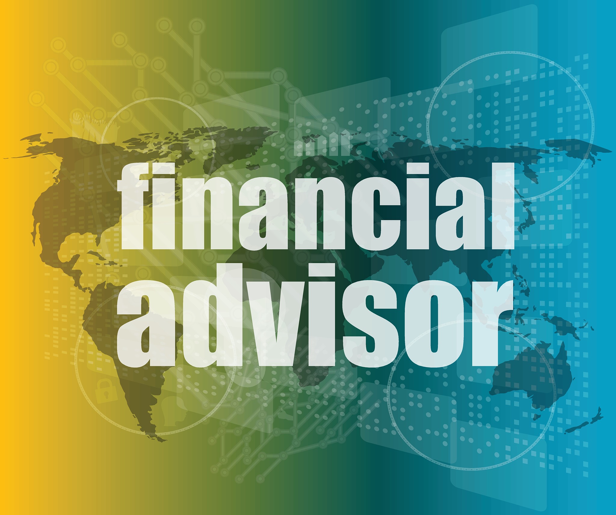 financial advisor word on digital screen, mission control interf