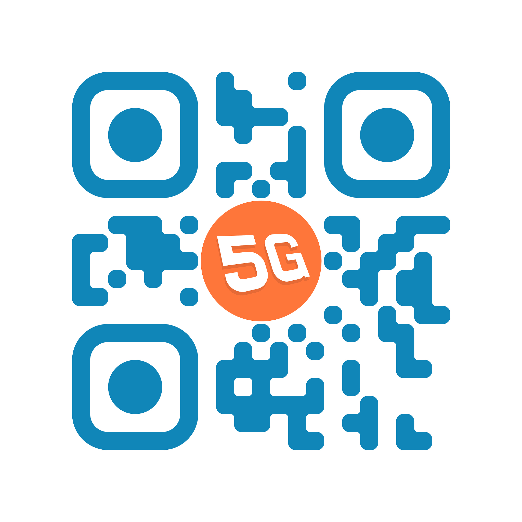 smartphone readable blue qr code with 5g icon