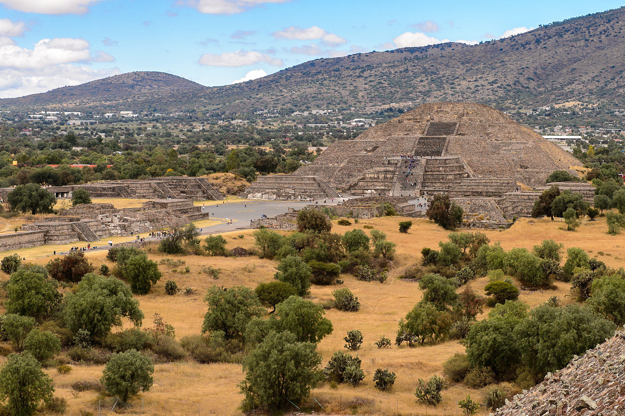 panorama of teotihuacan from the piramid of the sun, site of man