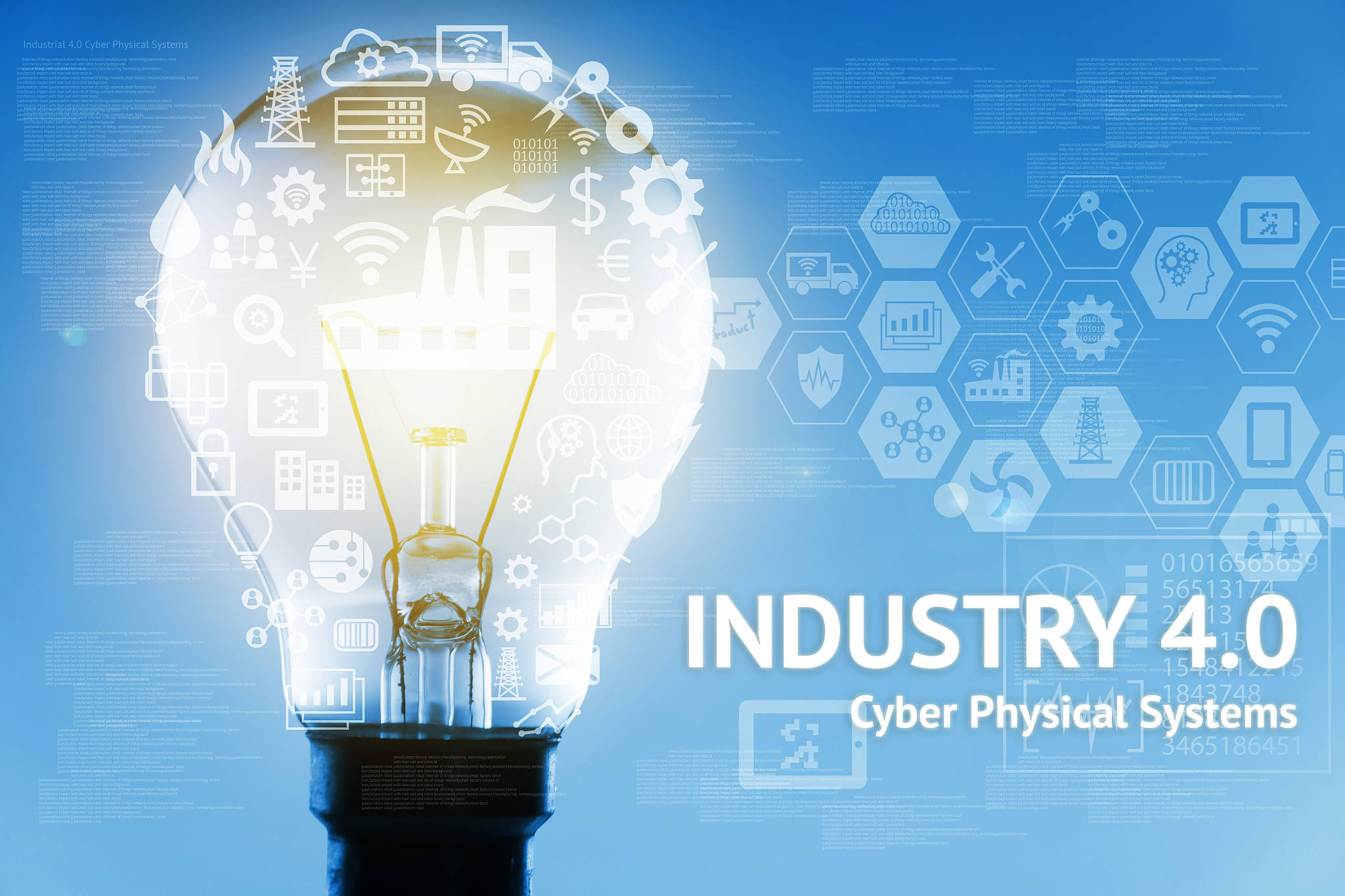 industrial 4.0 cyber physical systems concept . light bulb , gea