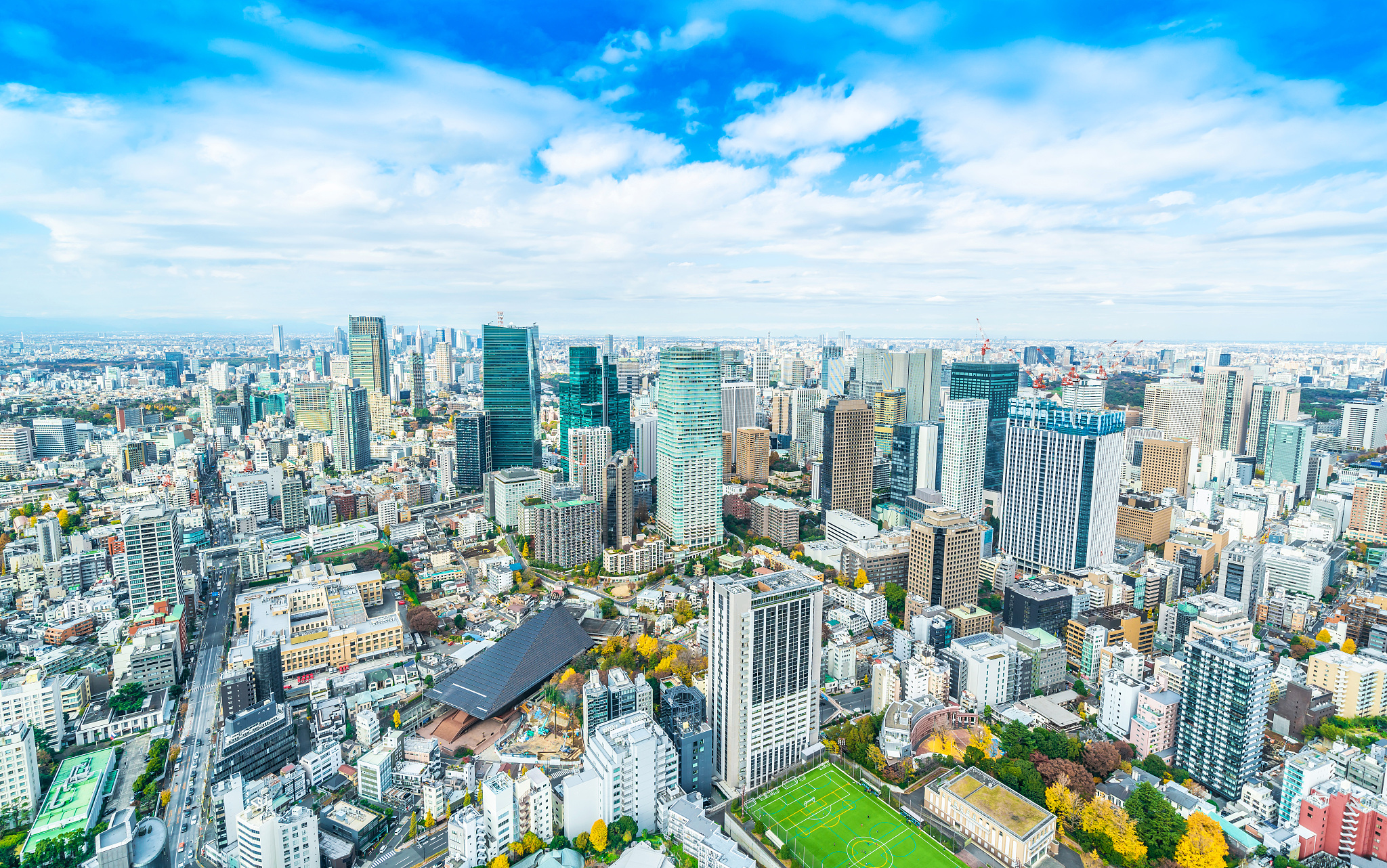 urban city skyline aerial view in tokyo, japan