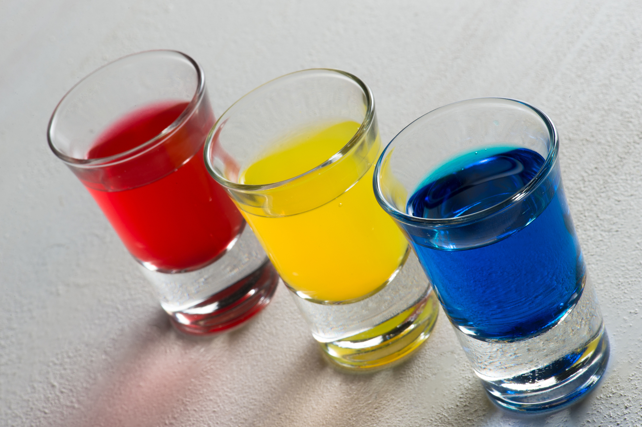 three colorful shots - diagonal line up