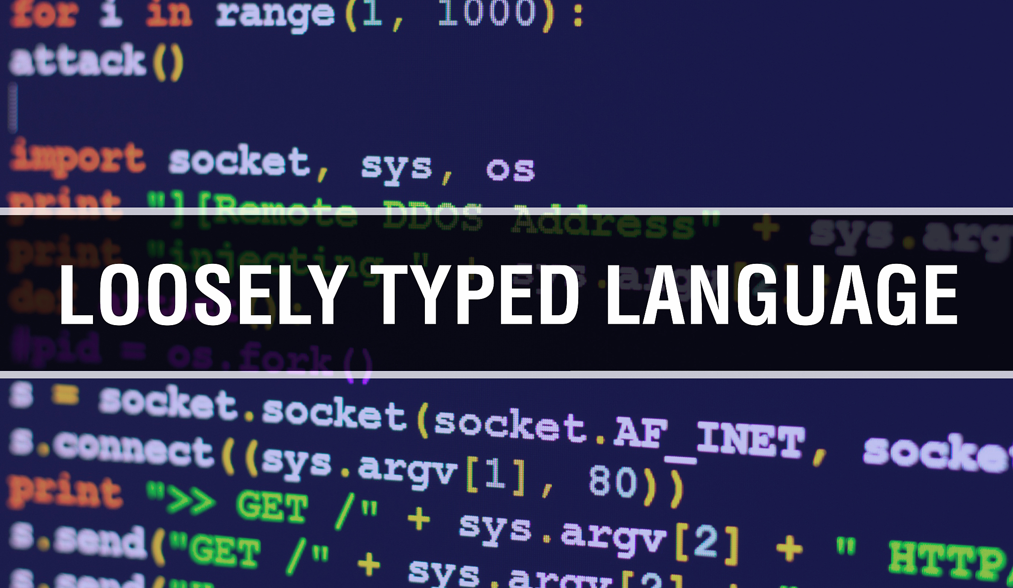 loosely typed language text written on programming code abstract