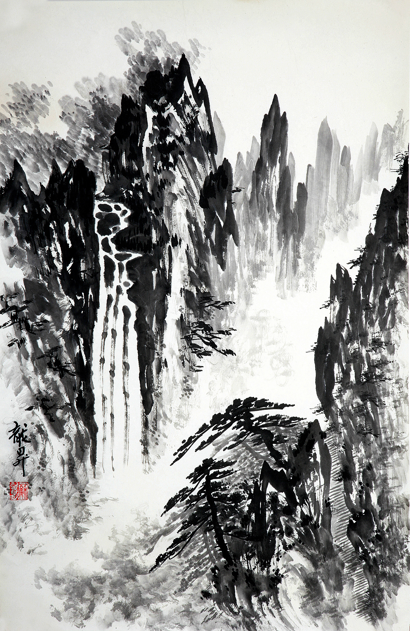 雄伟山峰油画 - 高耸入云的壮丽景象