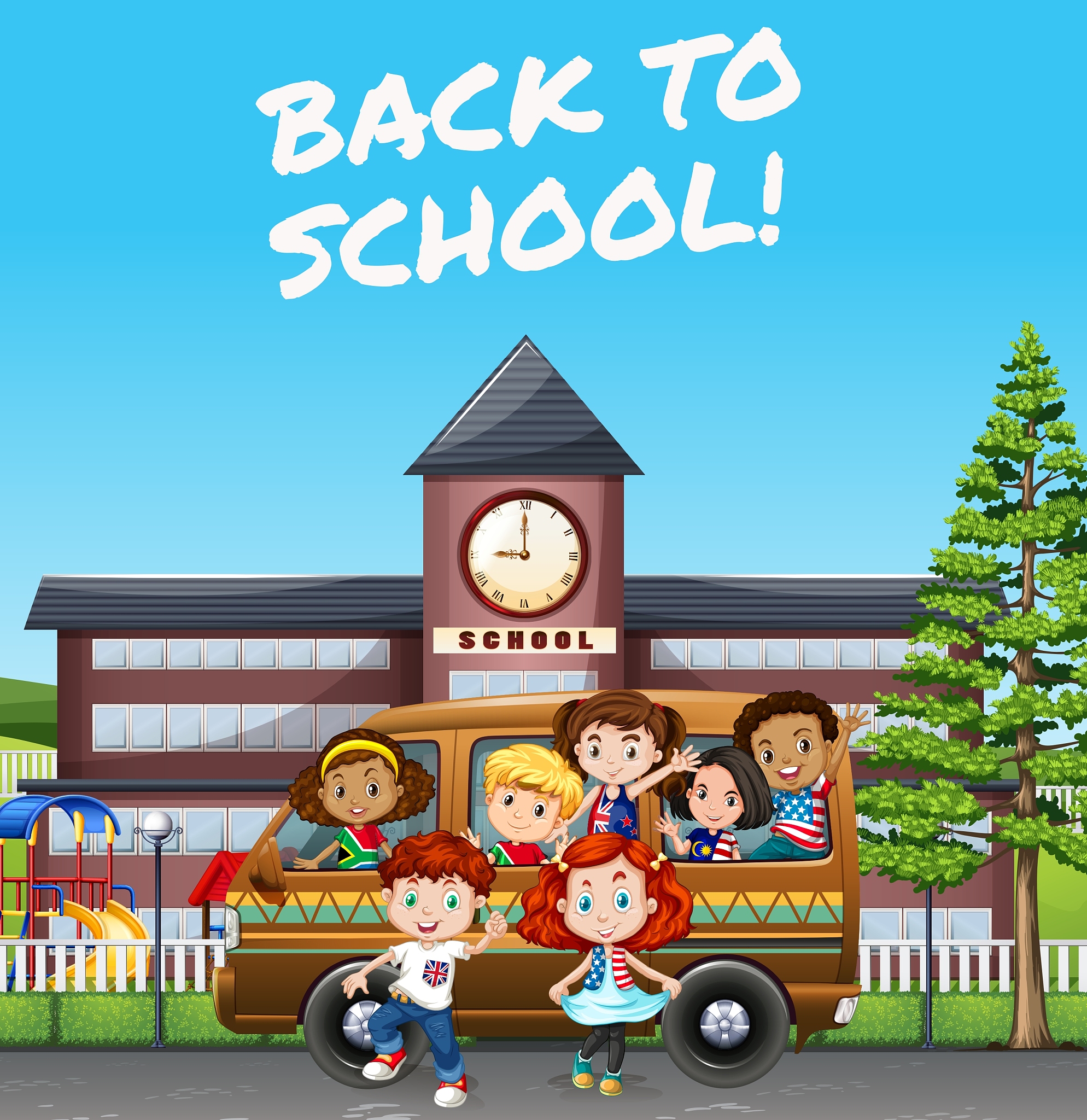 children riding van to school