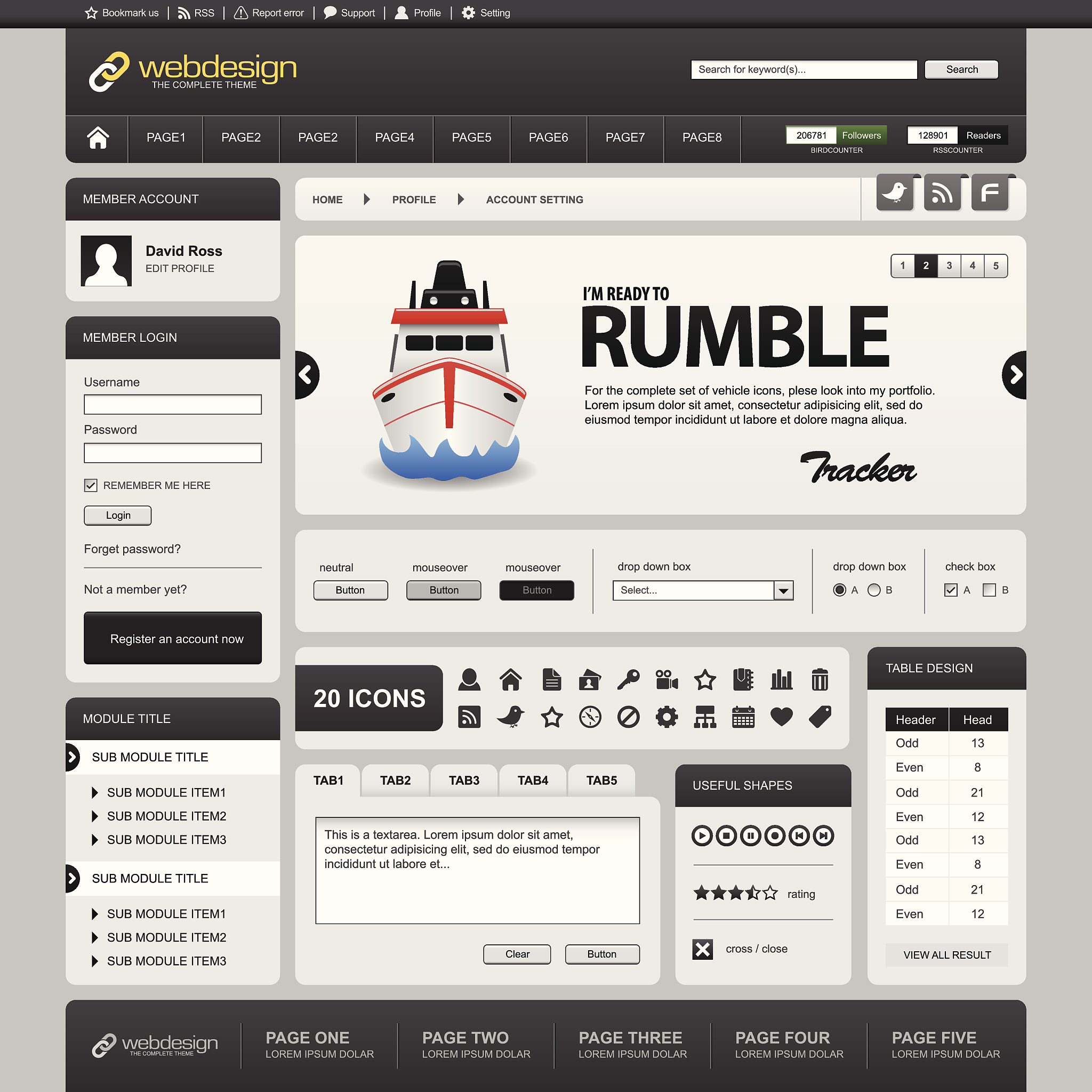 web website element design template grey dark vector