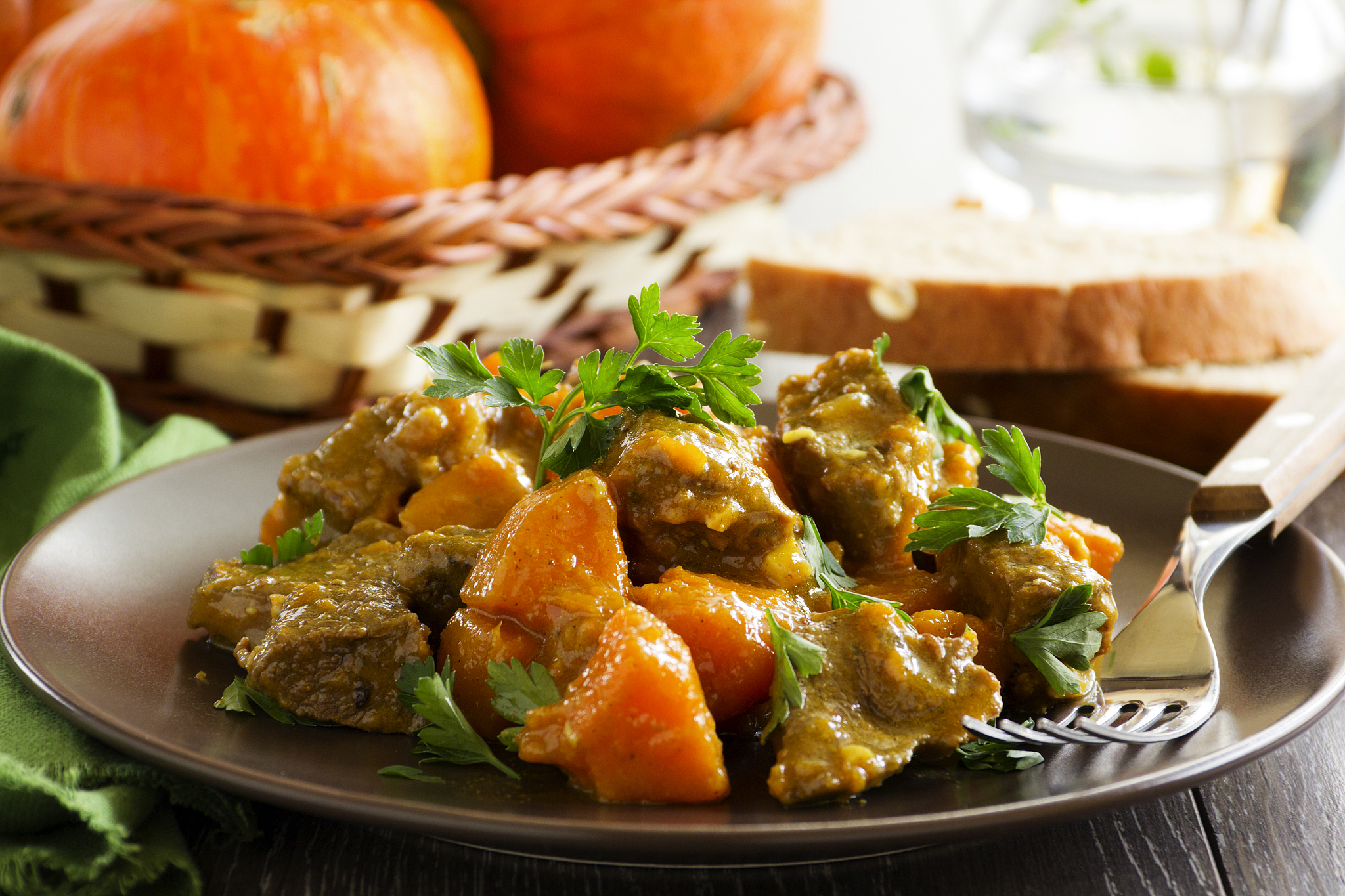 yellow curry with pumpkin and pork.