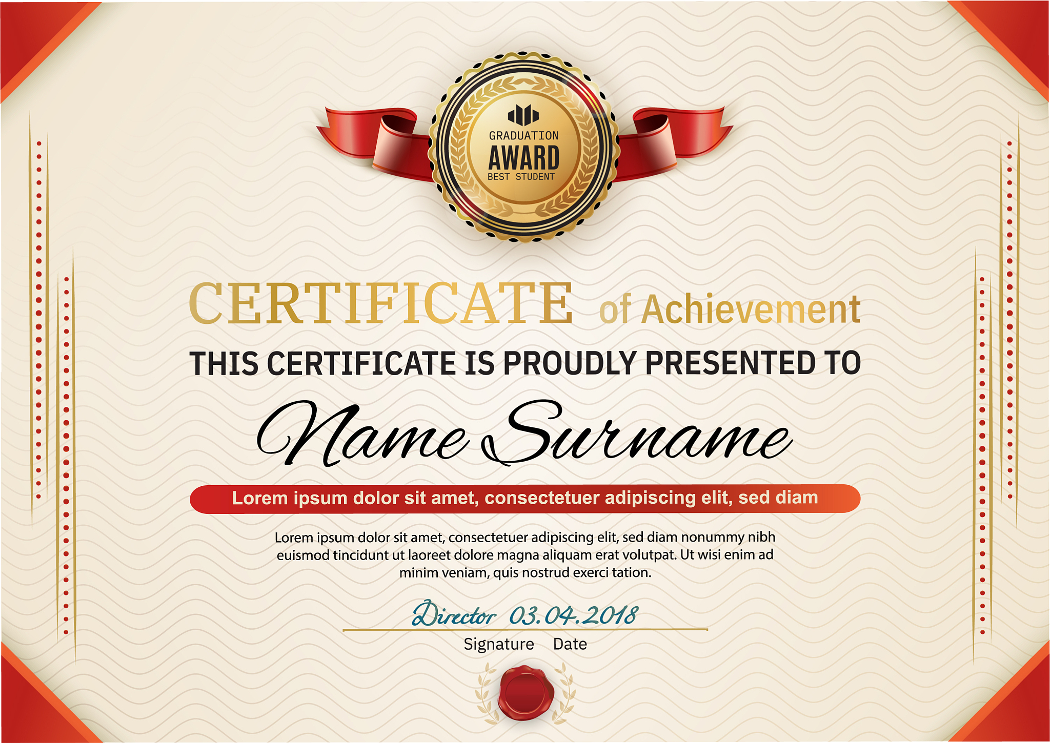 official certificate with red gold design elements