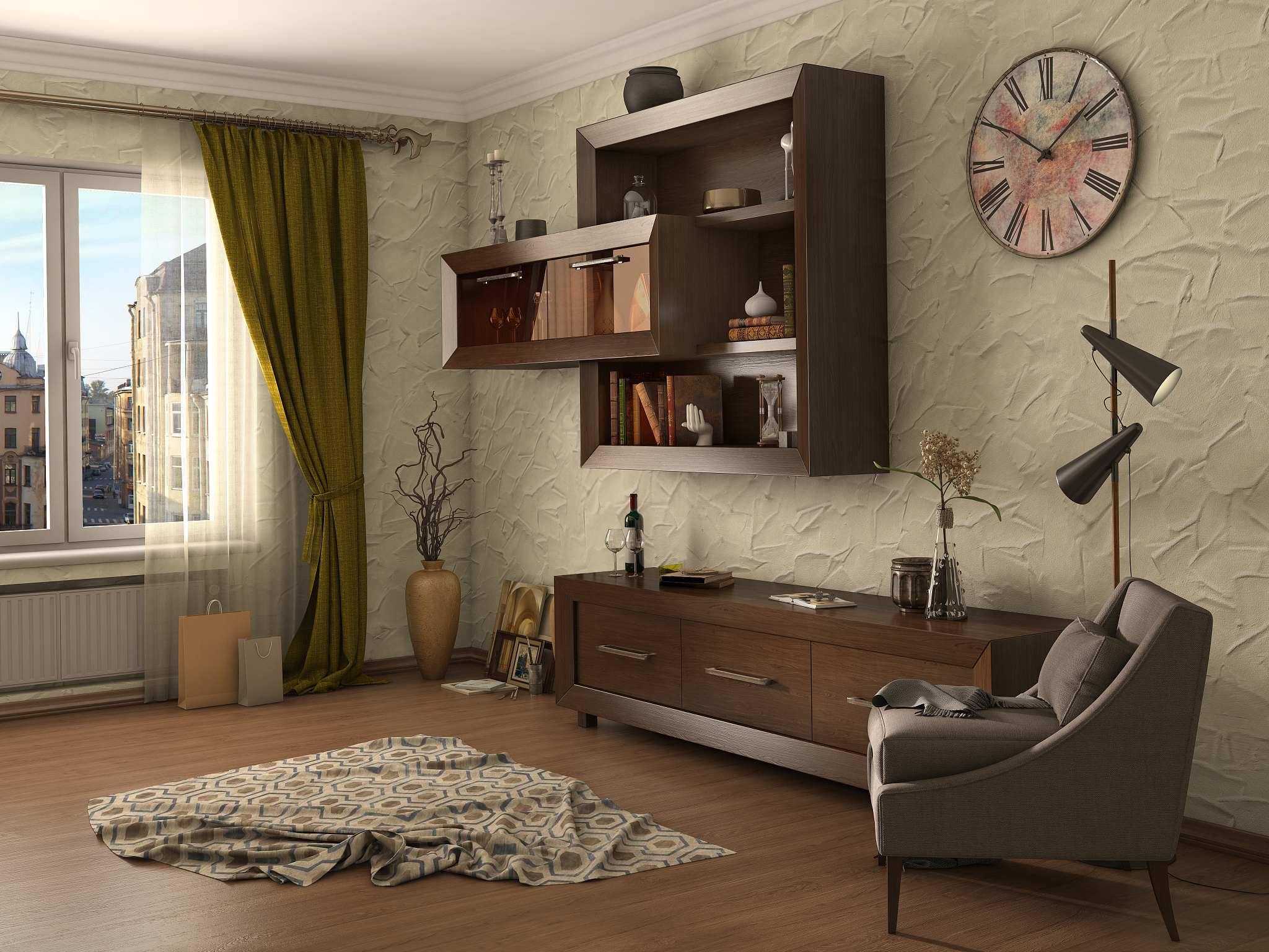 living room modern style, 3d illustration