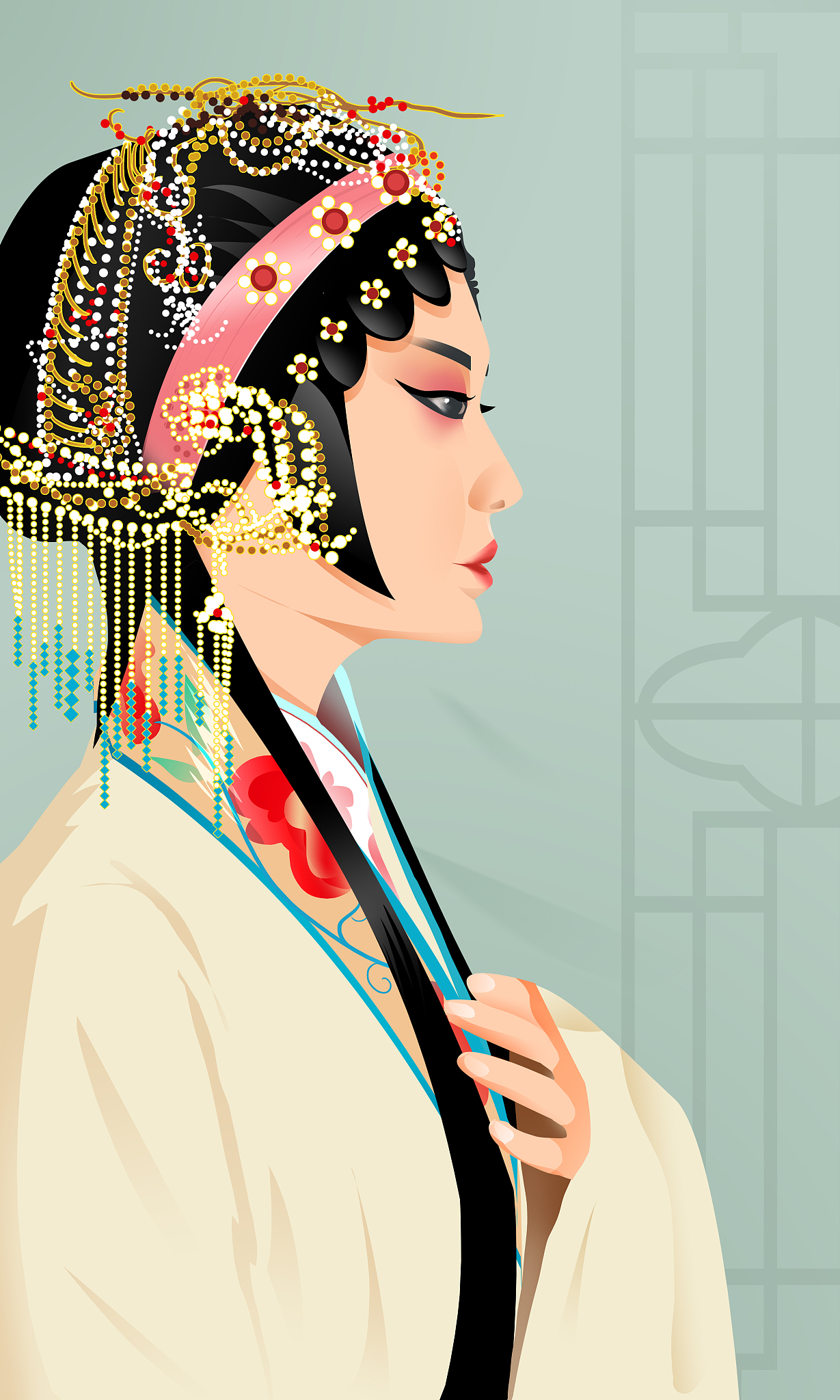 唯美典雅京剧花旦人物插画
