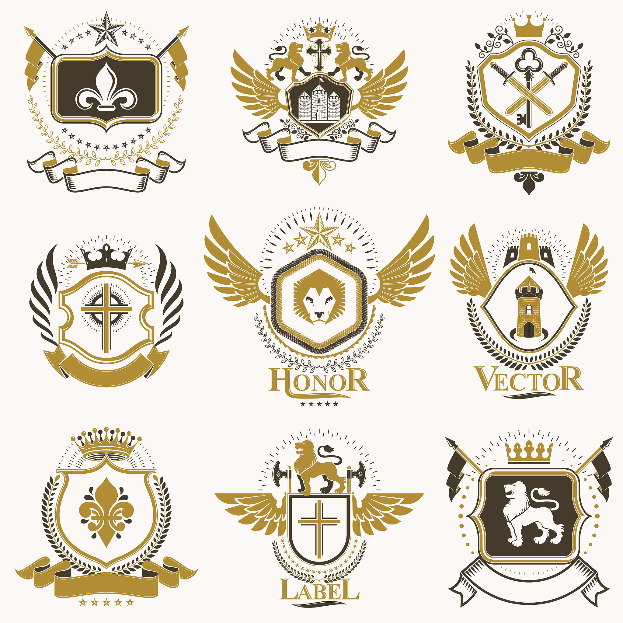 vector classy heraldic coat of arms. collection of blazons styli