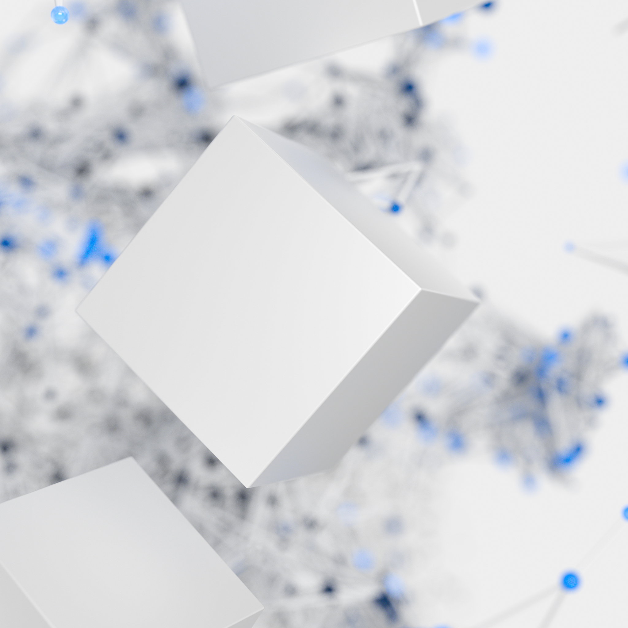 glowing nodes with white cubes, 3d rendering.
