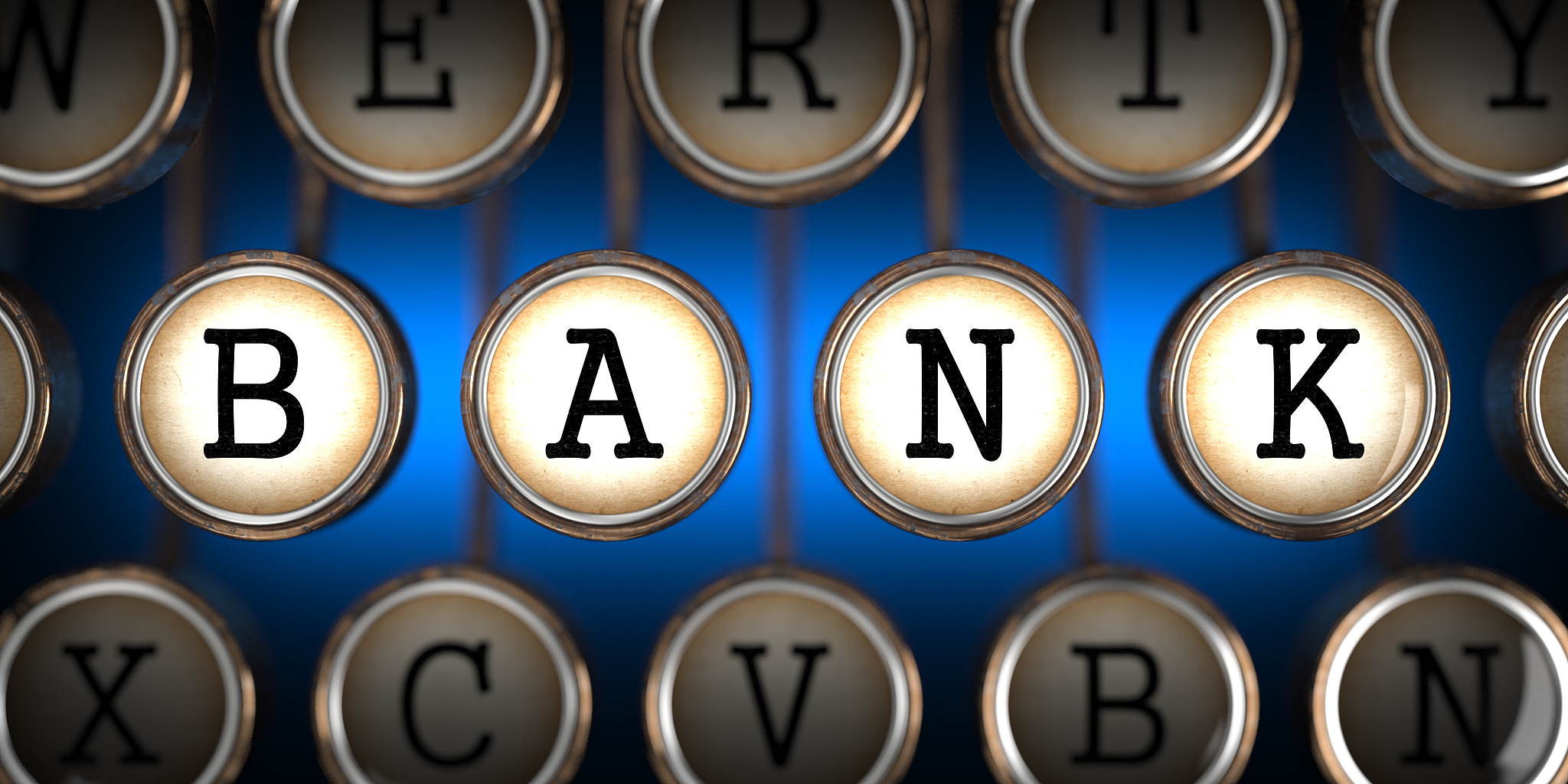 bank on old typewriter's keys.
