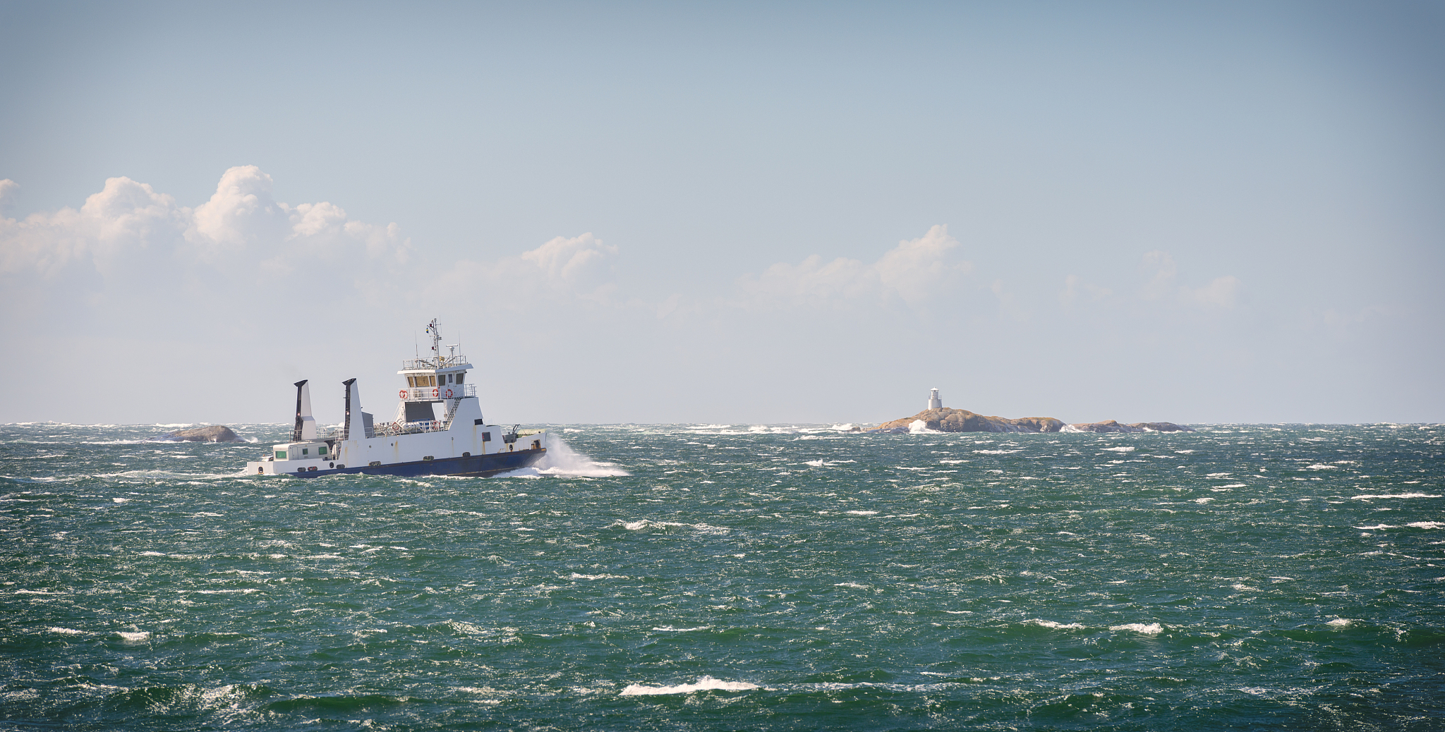 ferry on windy sea