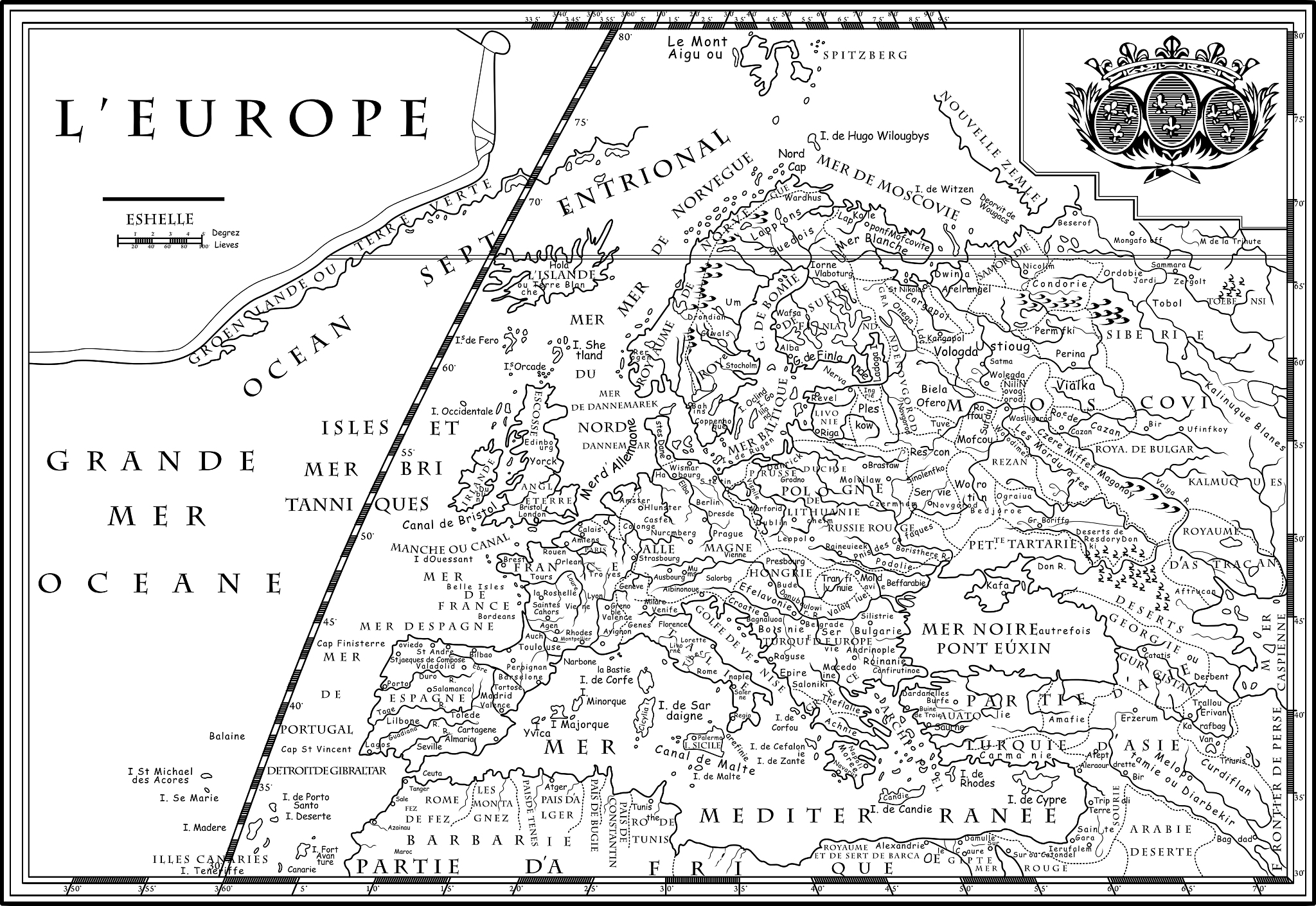 old european map xviii century