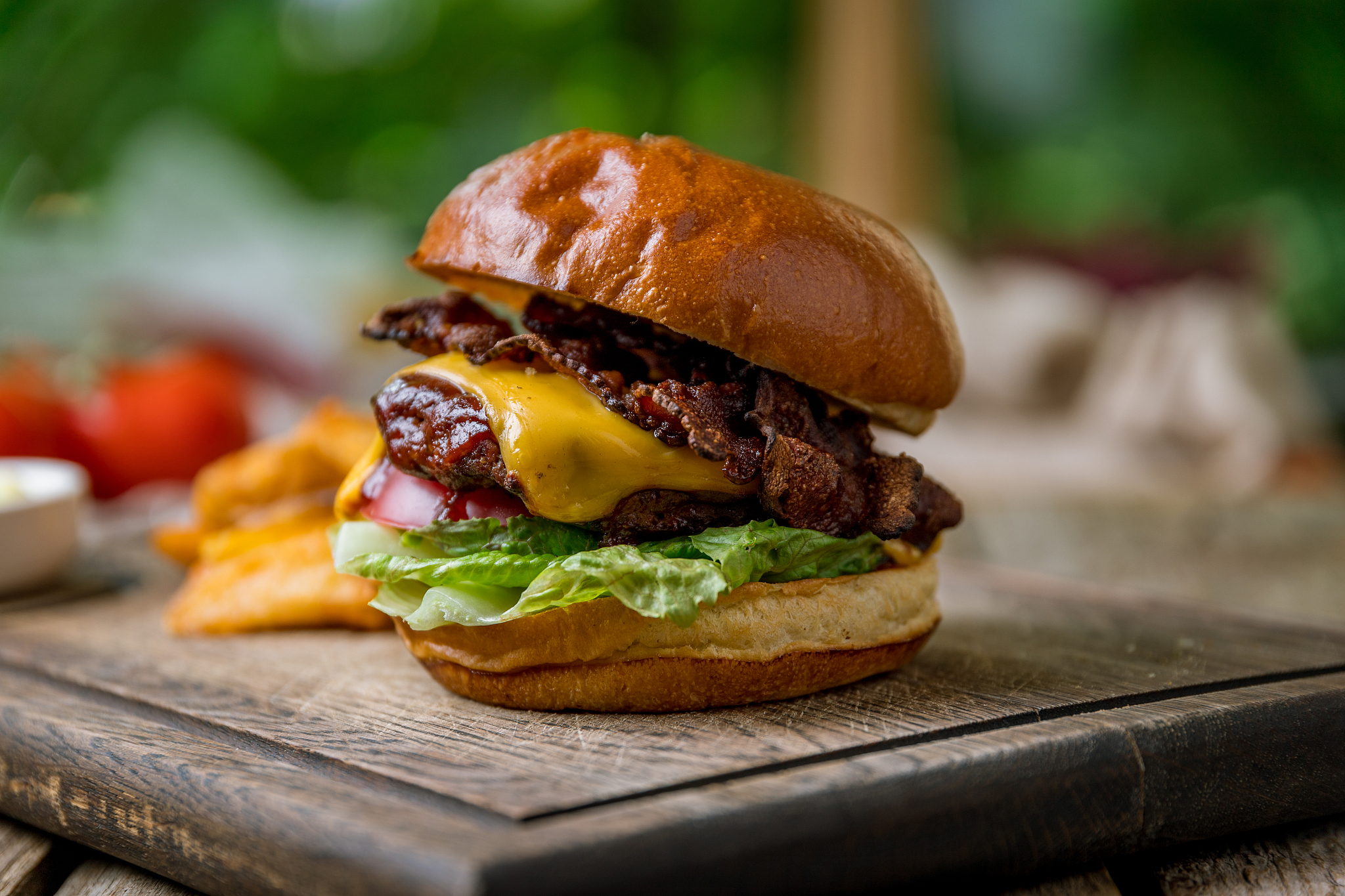 burger with meat cheese and bacon